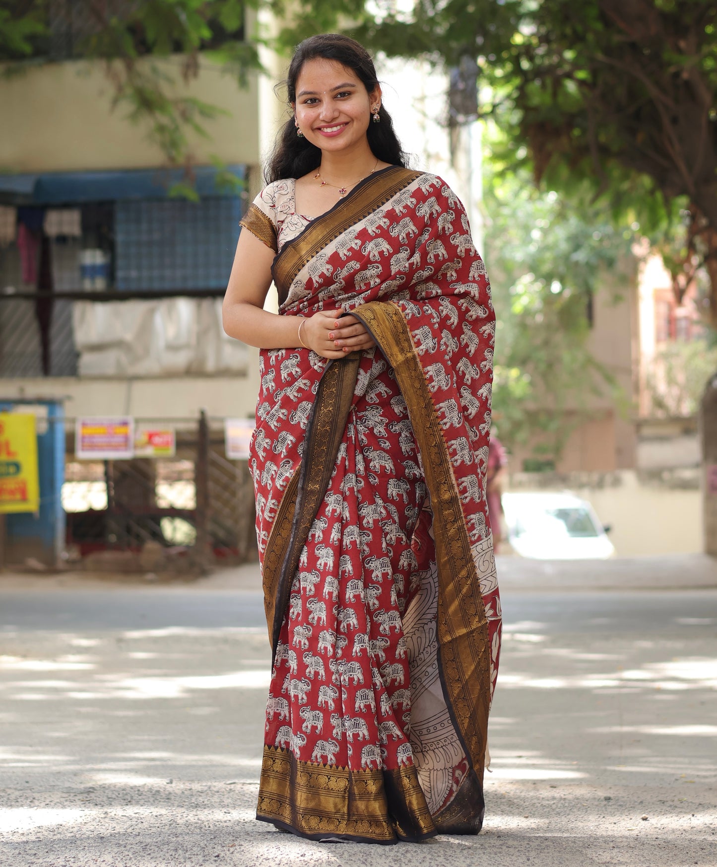 Kanchi Border Kalamkari Chennur Silk Saree