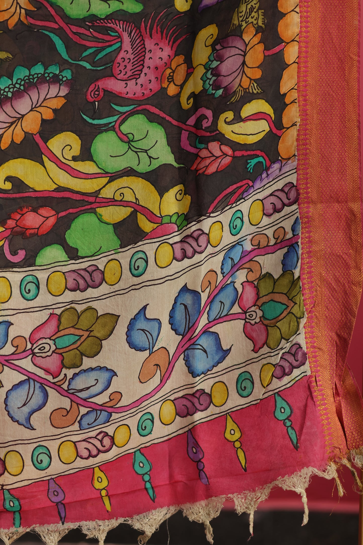 Grey Pen Kalamkari chennur silk duppata