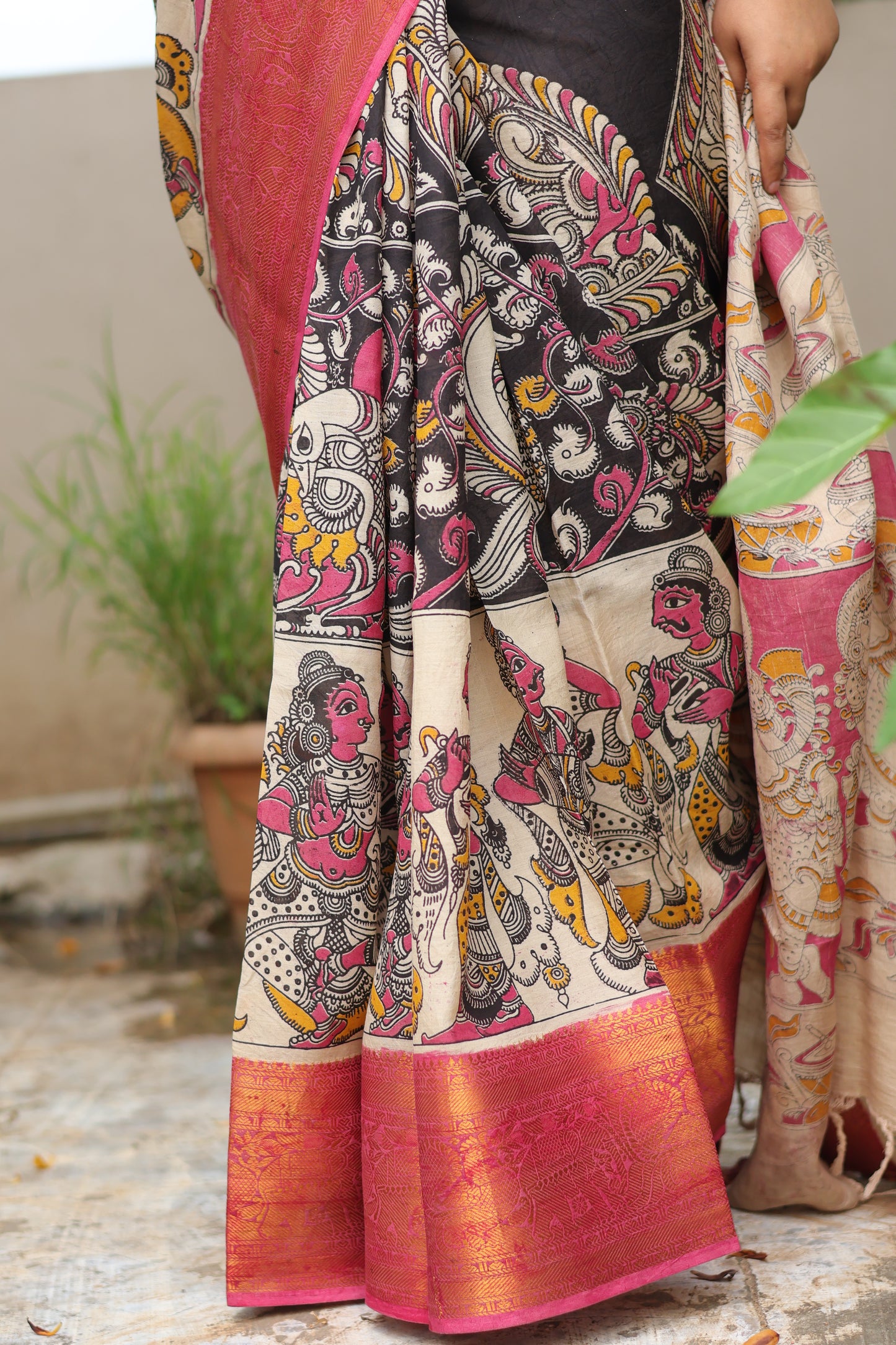 Kanchi border Kalamkari chennur silk saree