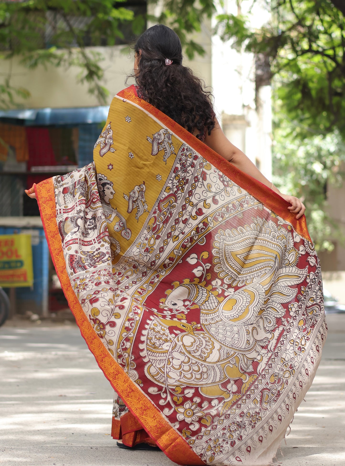 Kanchi Border Kalamkari Chennur Silk Saree