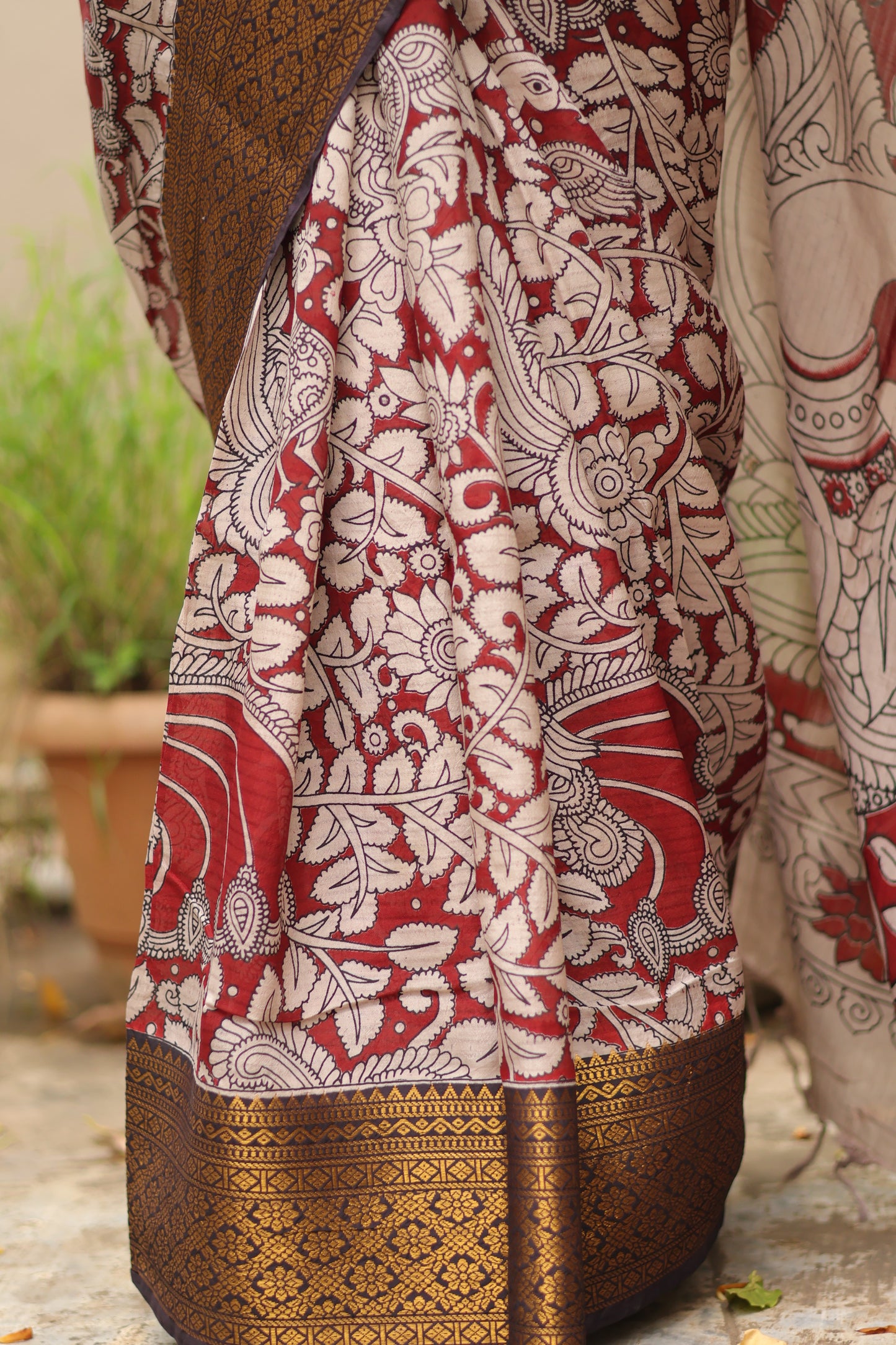 Kanchi border Kalamkari chennur silk saree