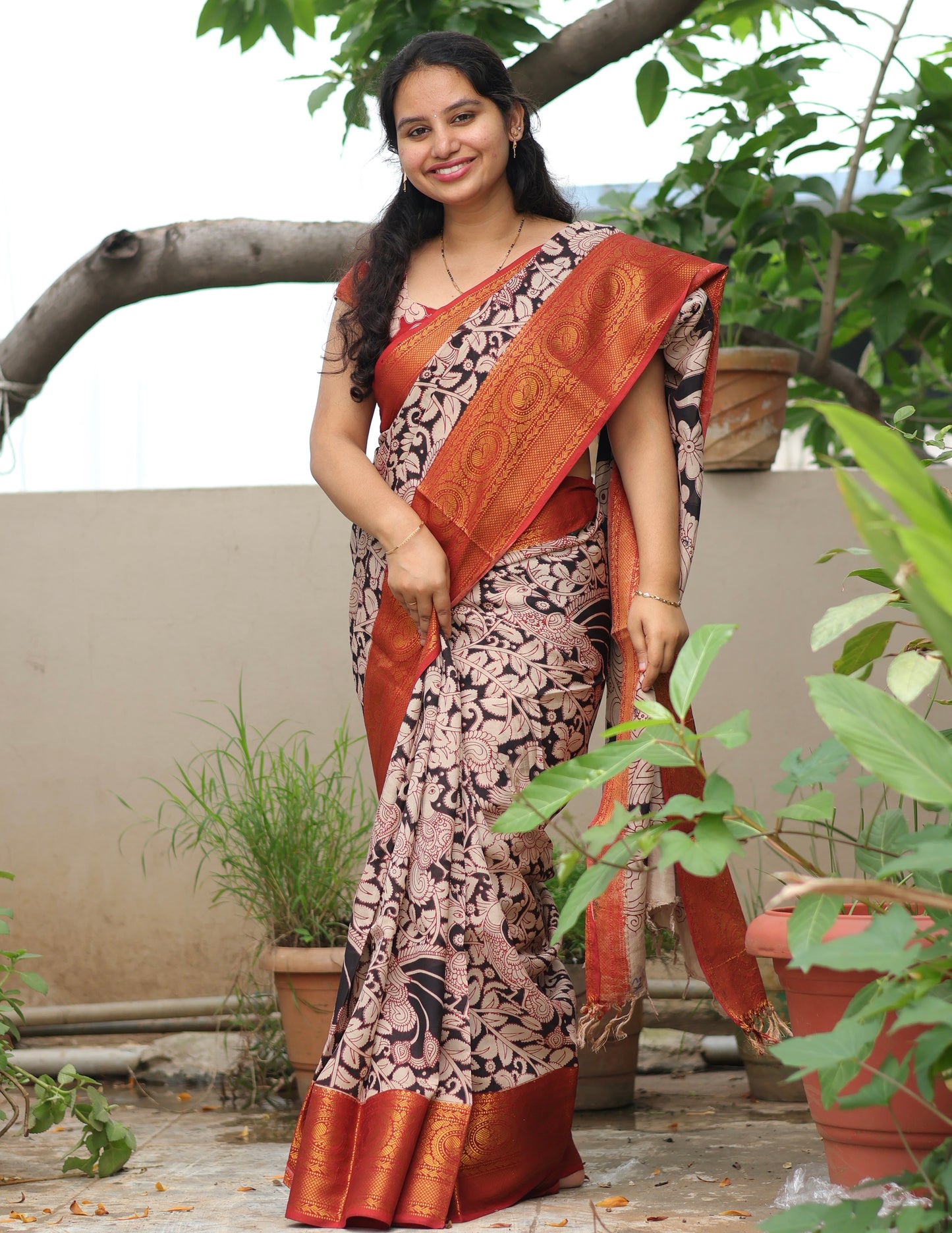 Kanchi border Kalamkari chennur silk saree