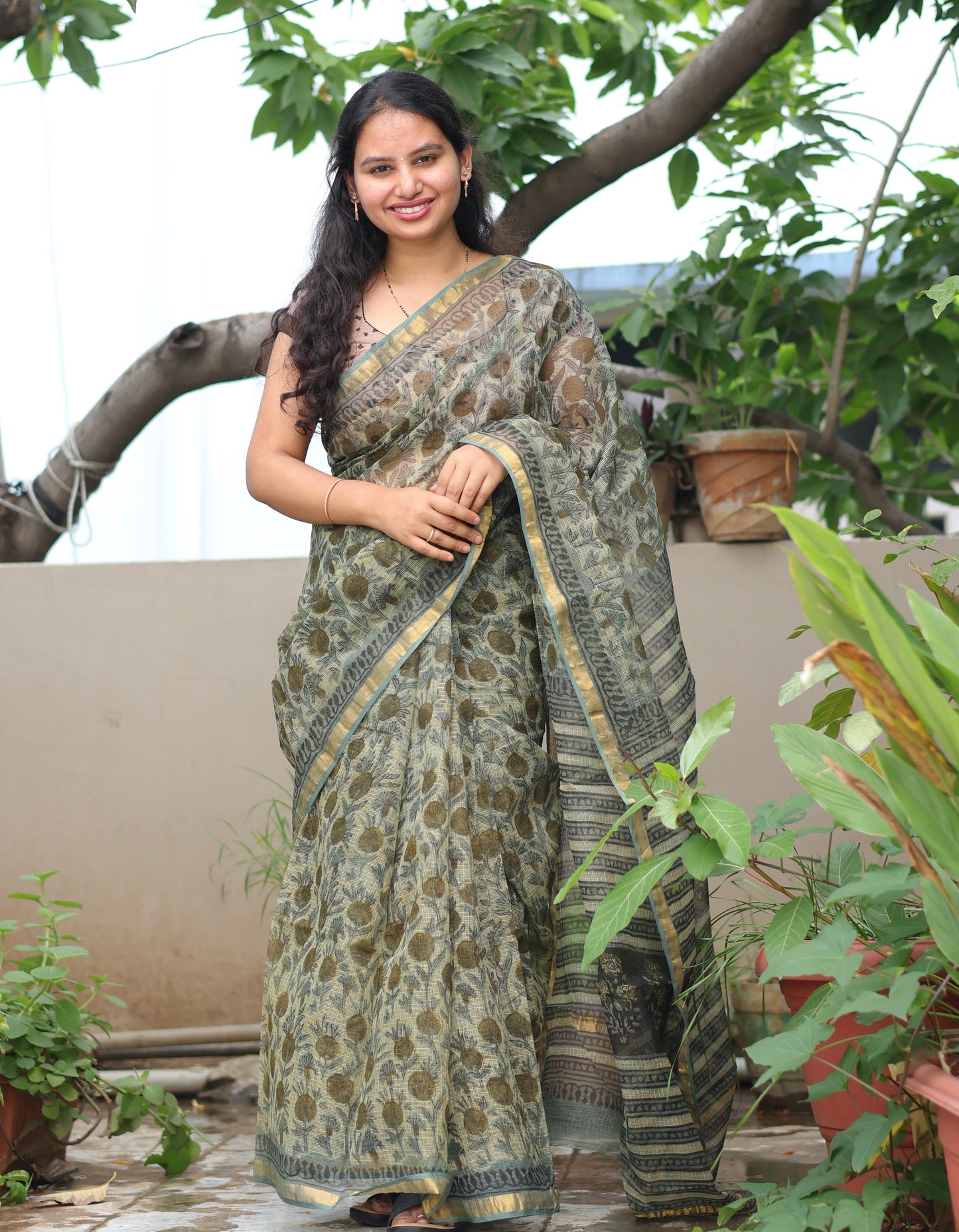Bagru Hand block printed Kota Doriya Saree