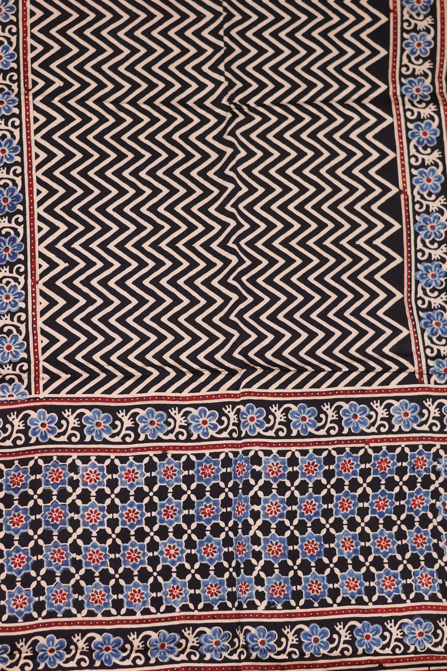Black Ajrakh Hand Block Printed Modal Silk Stole | Looms & Tassels