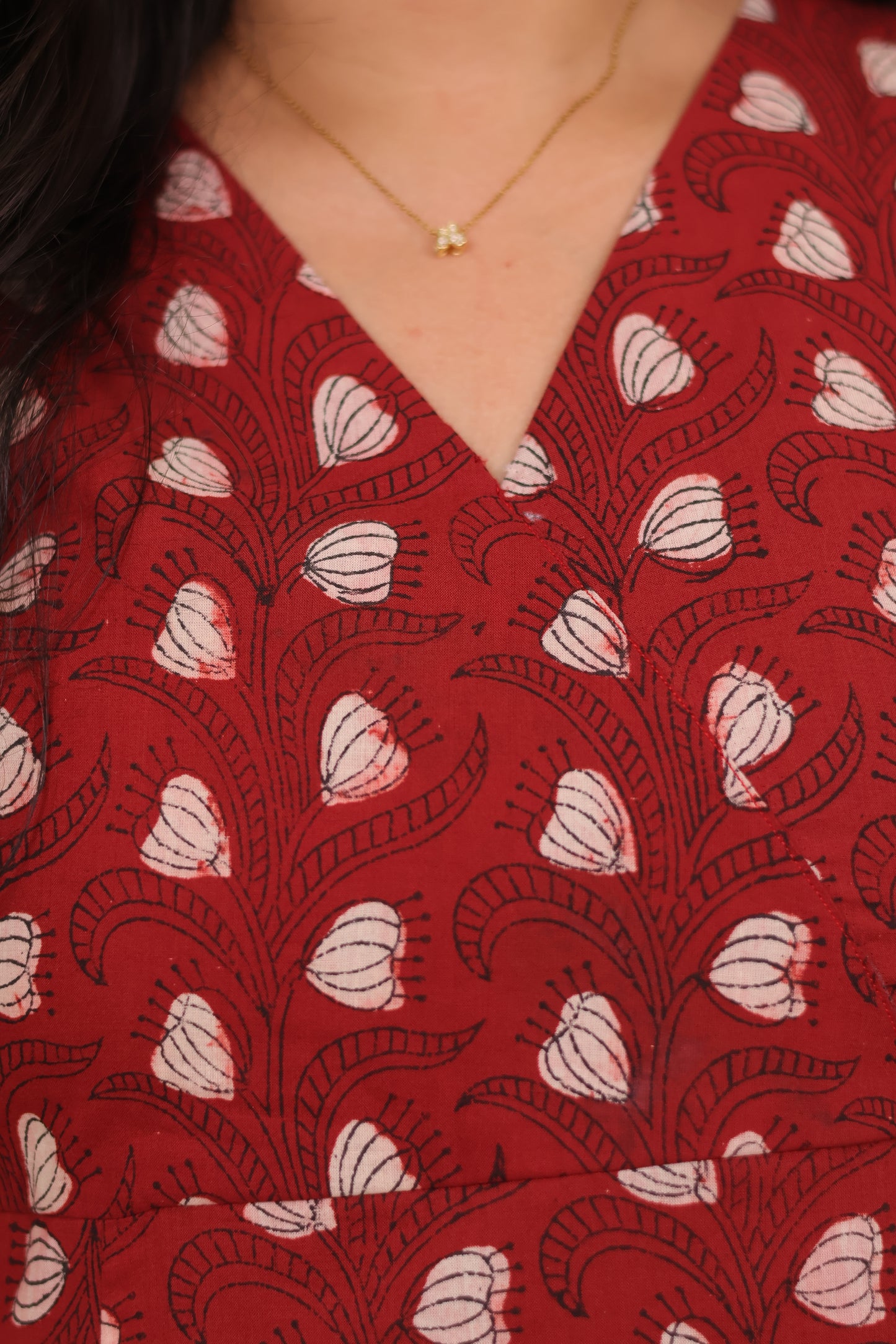 Rust Red Hand Block Printed Pure Mul Cotton Maxi Dress | Looms & Tassels