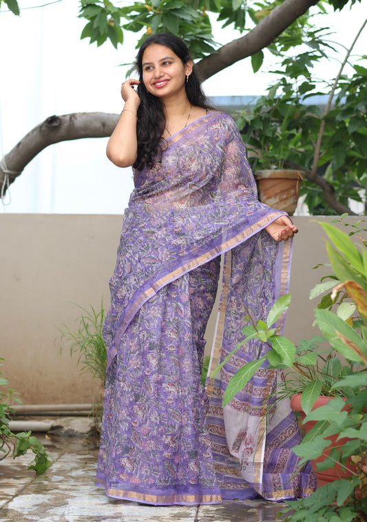 Bagru Hand block printed Kota Doriya Saree