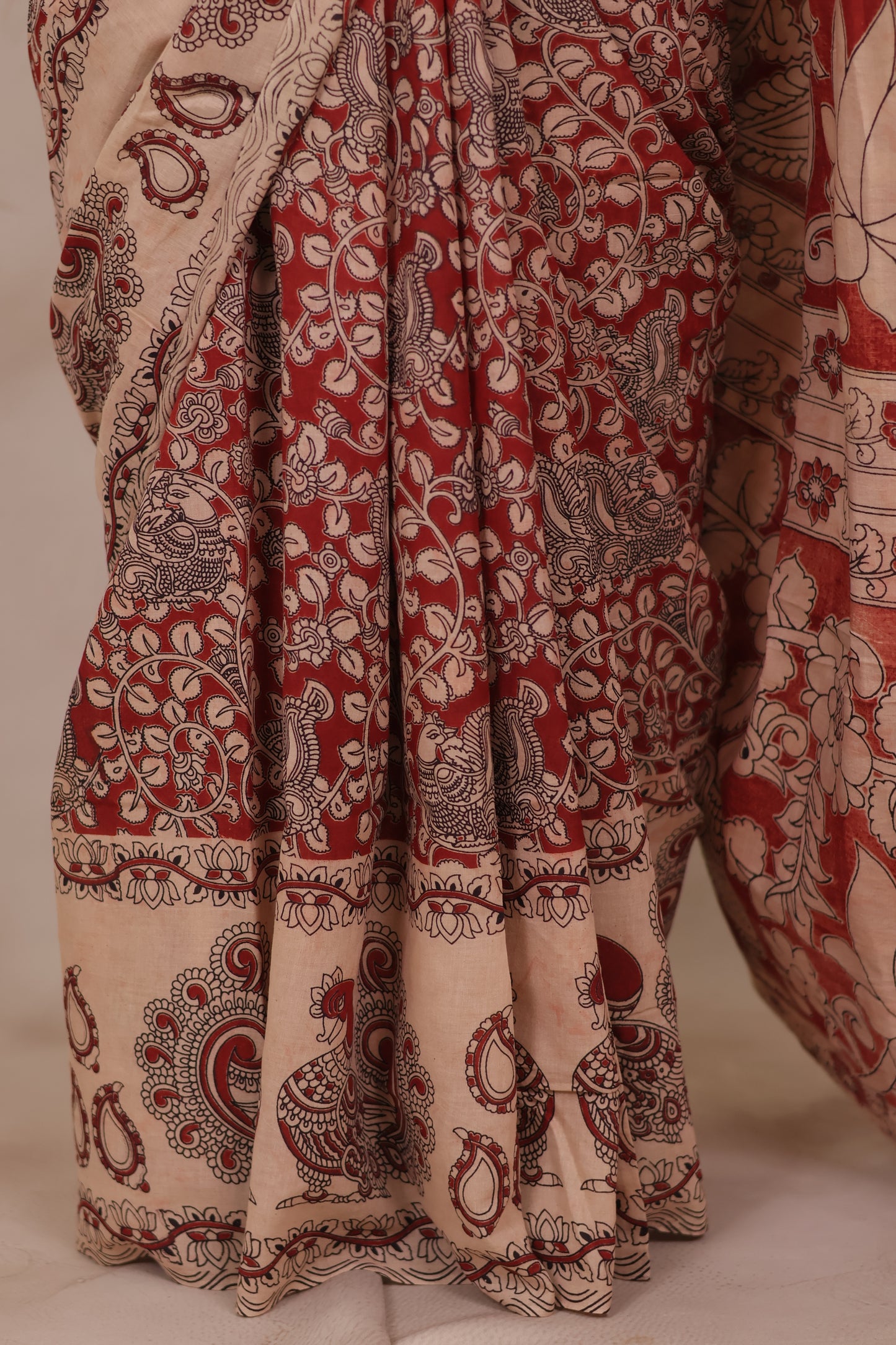 Cream Kalamkari Cotton Saree
