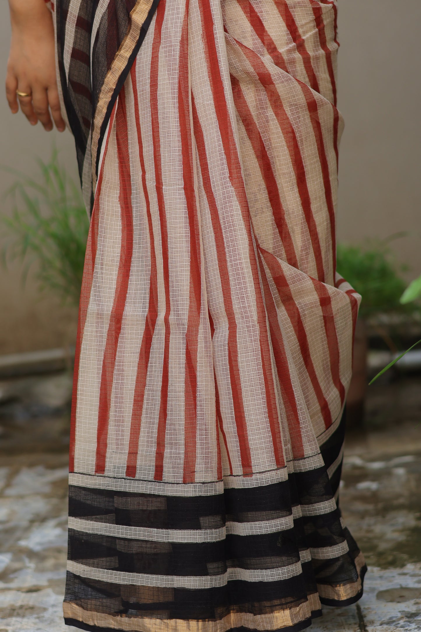 Stripes Bagru Hand block printed Kota Doriya Saree