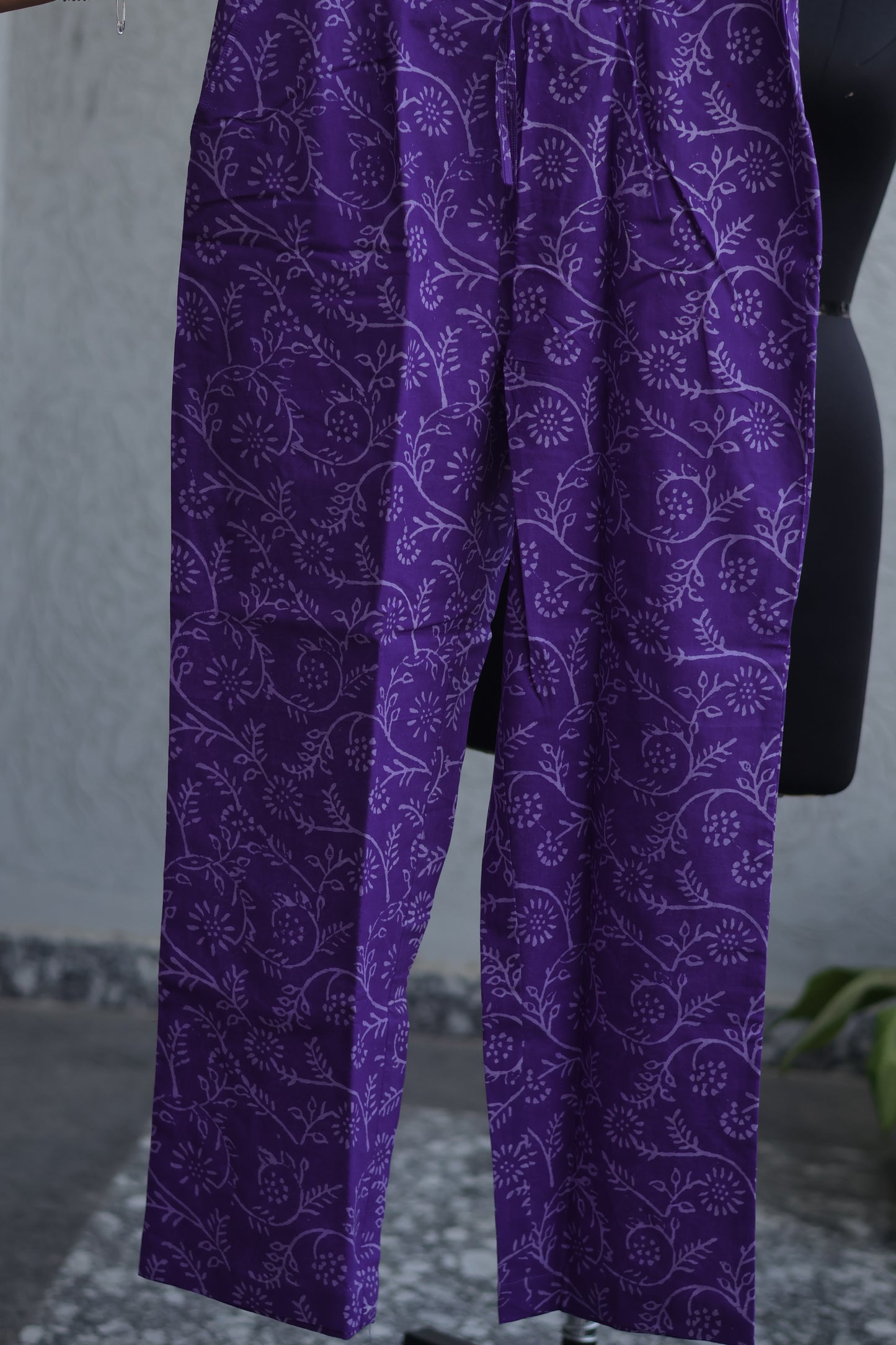 Violet Handblock printed Pure Mul Cotton with Kota Doria Duppata 3 piece suit (stitched)
