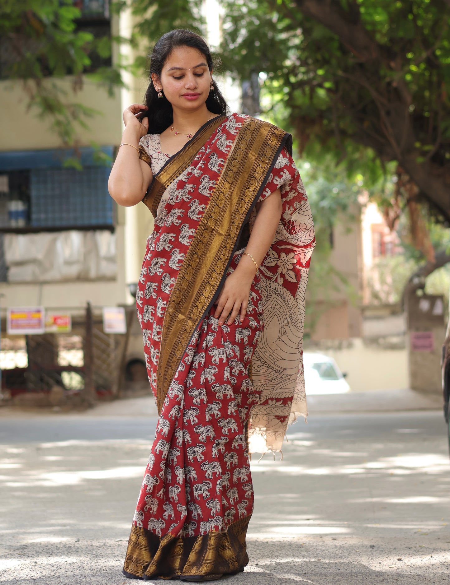 Kanchi Border Kalamkari Chennur Silk Saree