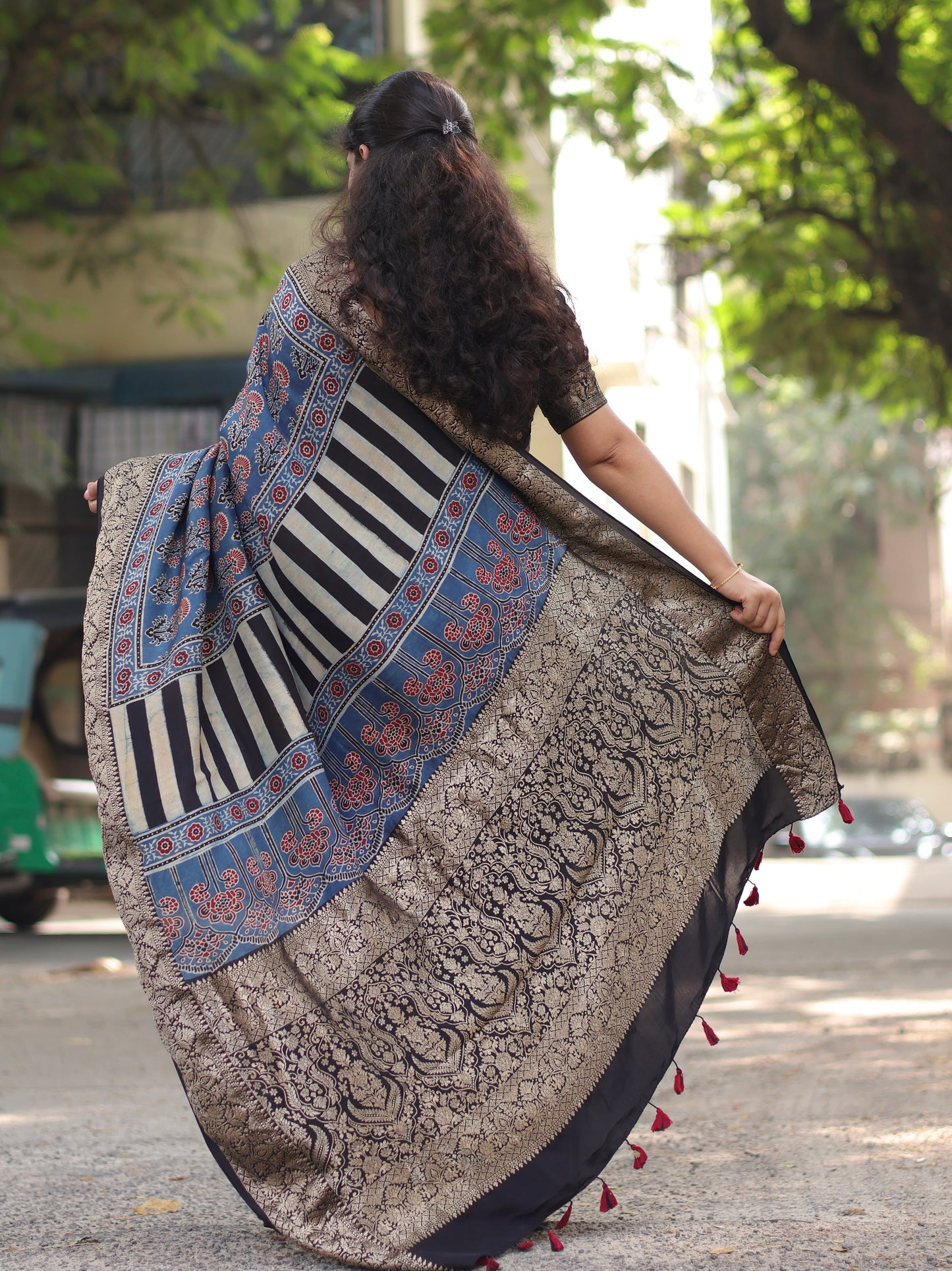Ajrakh Dola Silk Saree