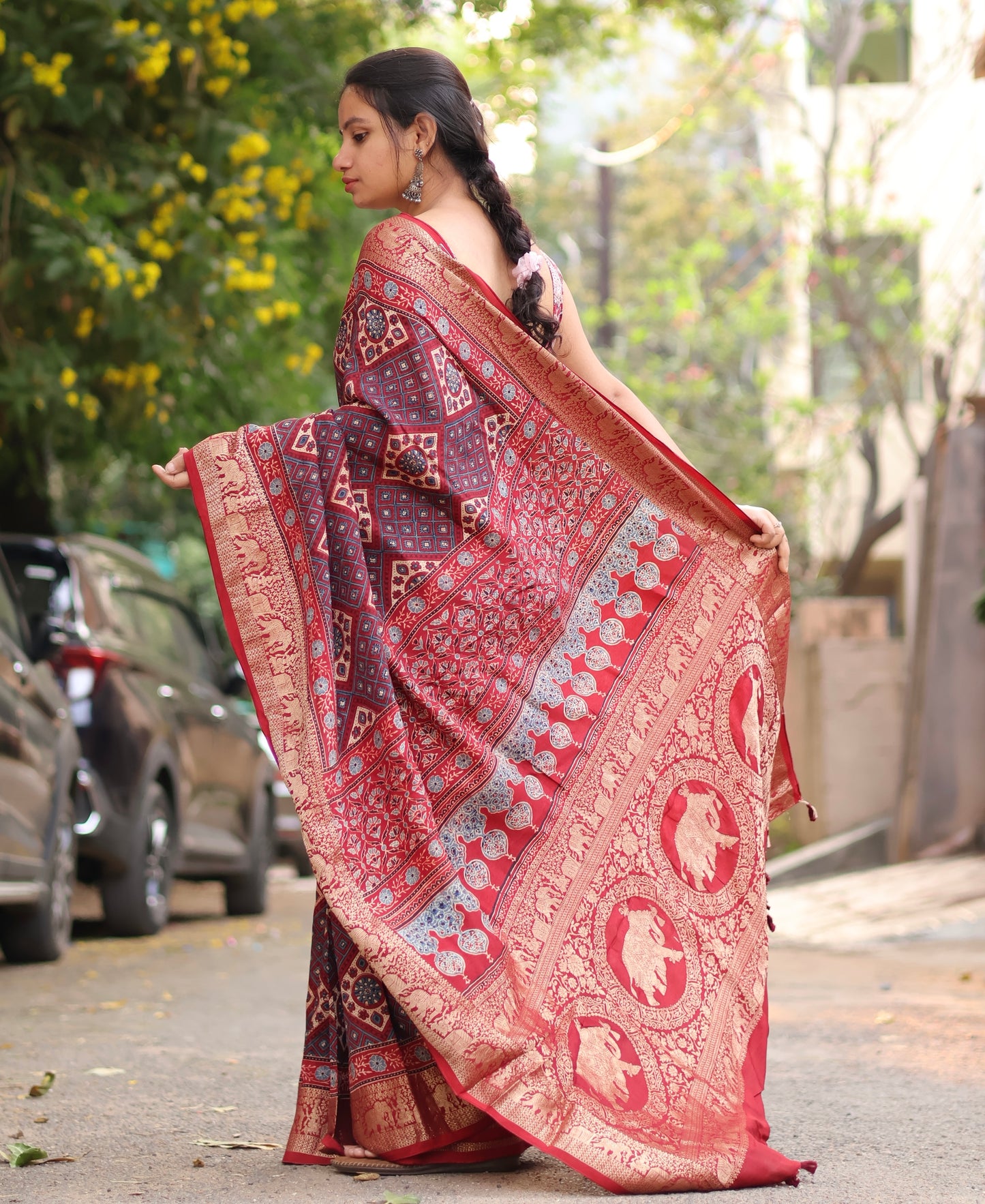Traditional Ajrakh Dola Silk Saree