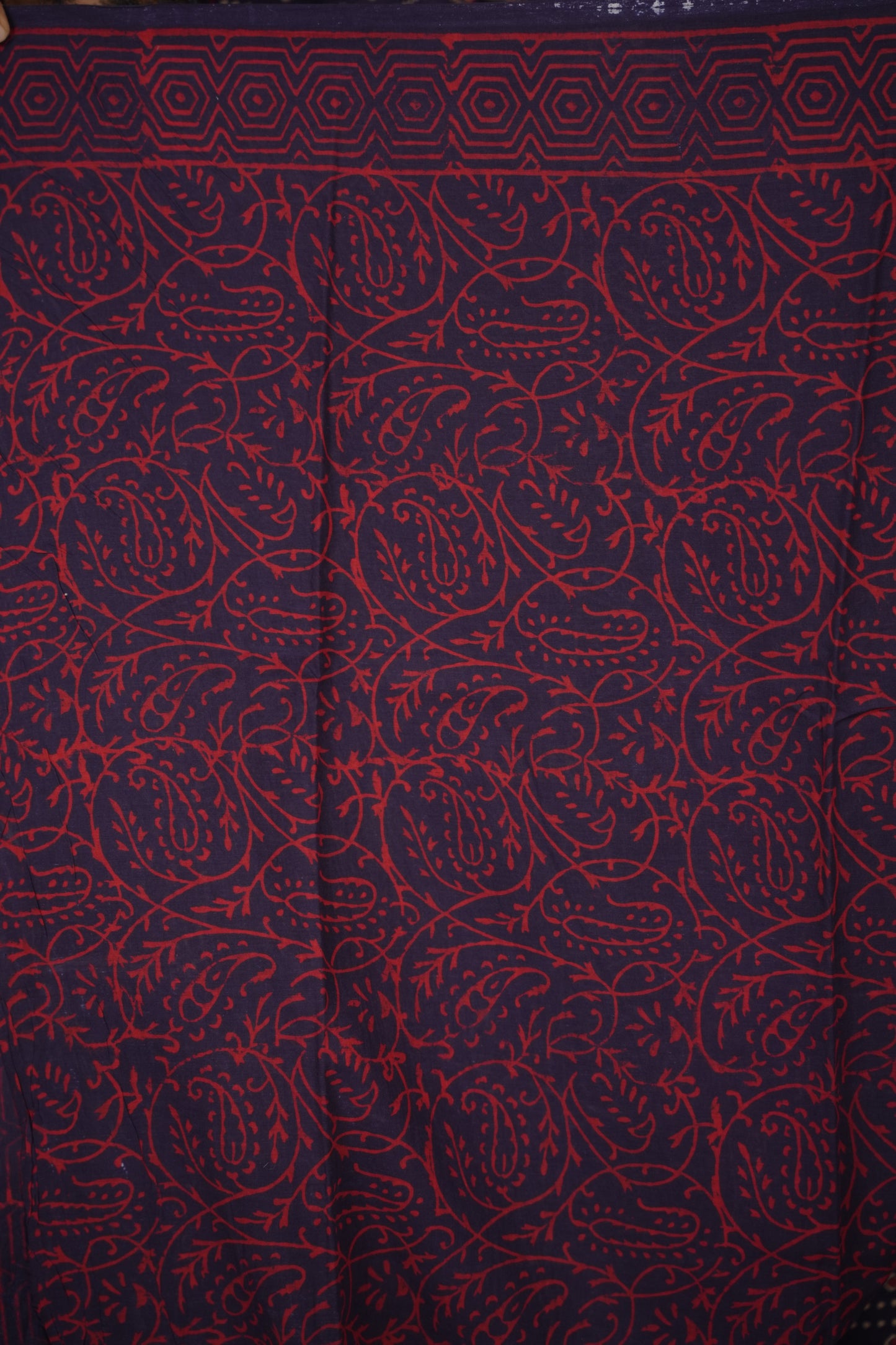 Violet Bagru Handblock printed MulMul cotton saree | Looms & Tassels