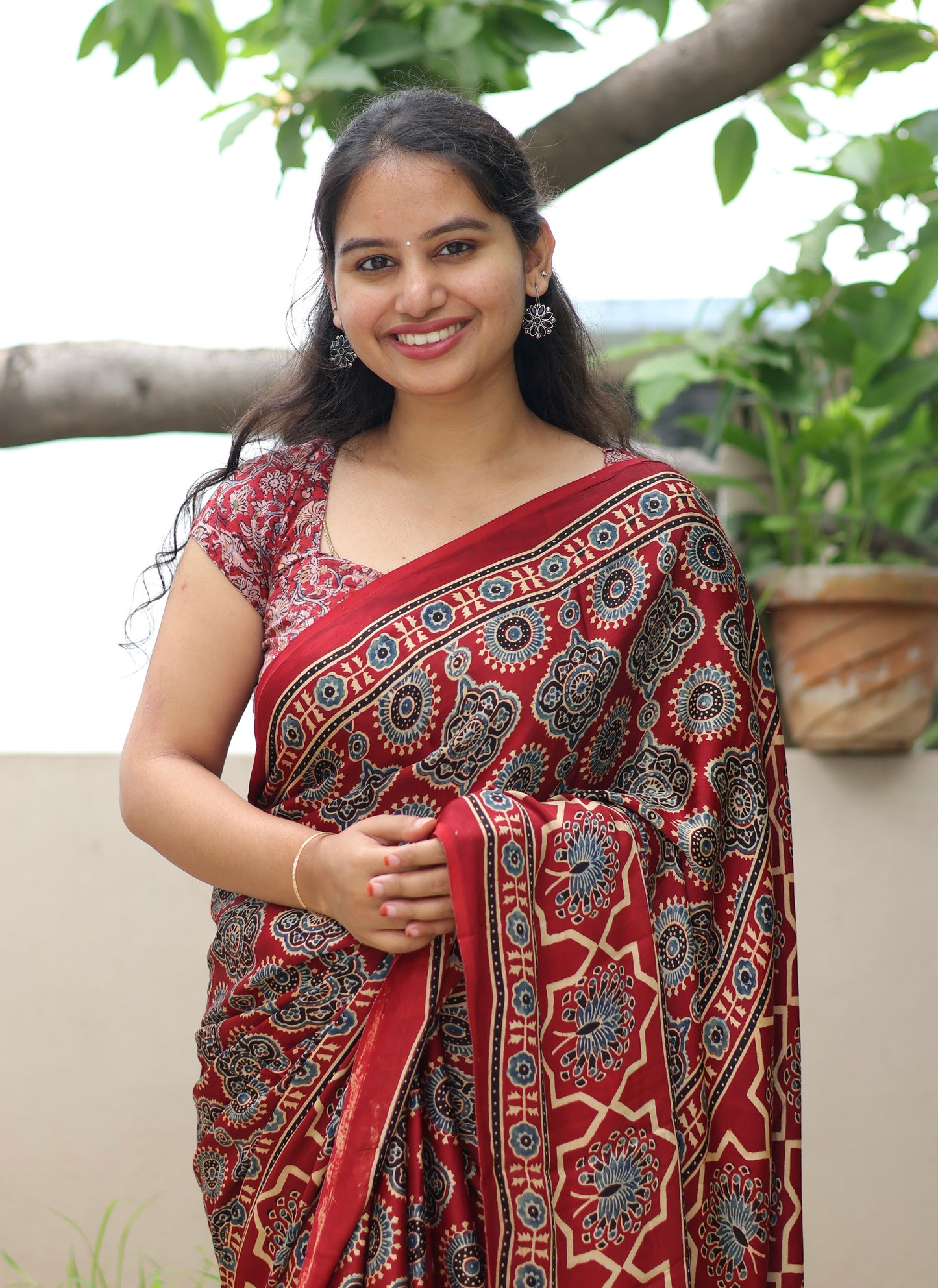 Ajrakh Modal Silk Saree