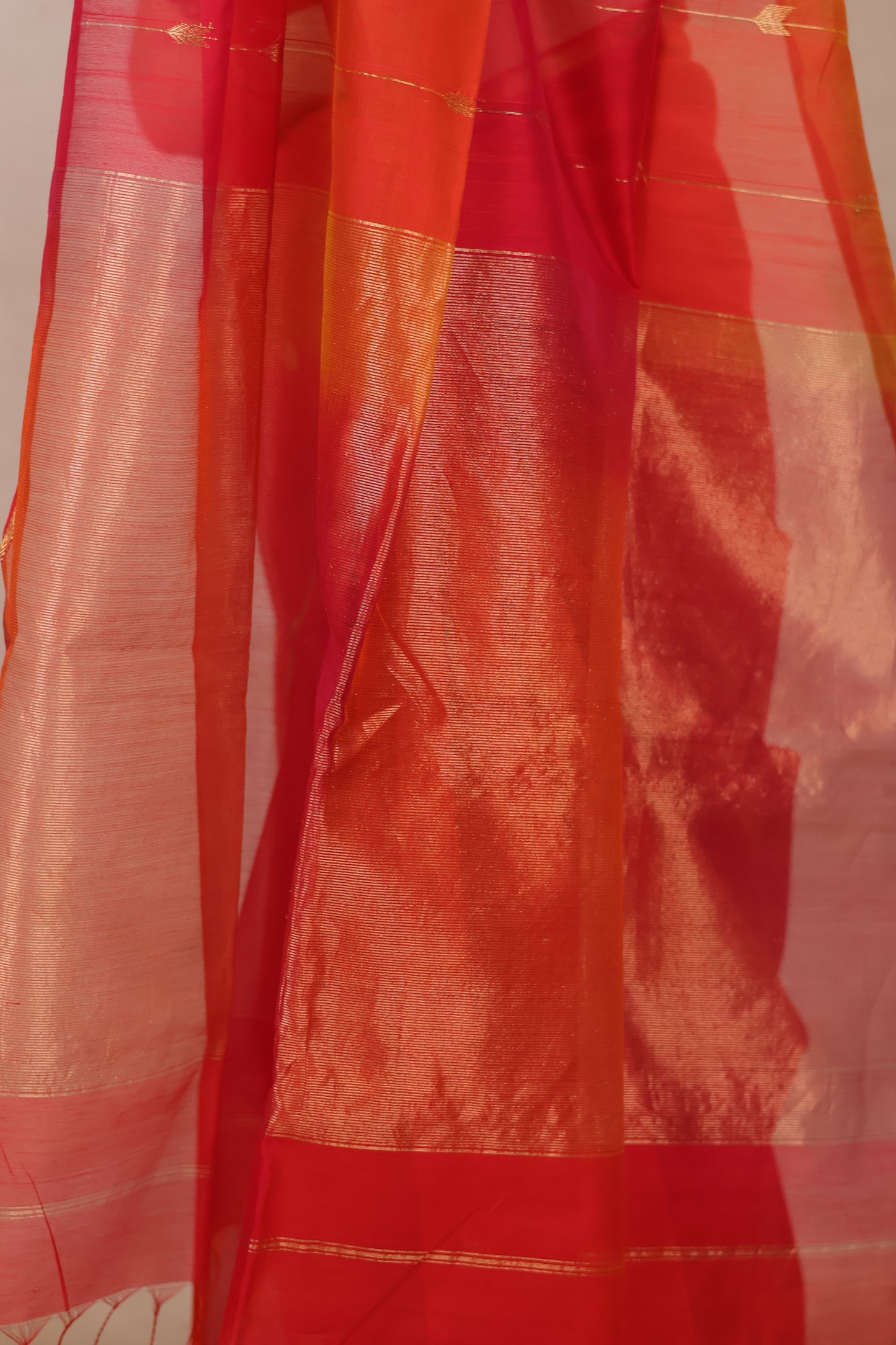 Orange Handloom Maheswari Silk Cotton Sarees | Looms & Tassels