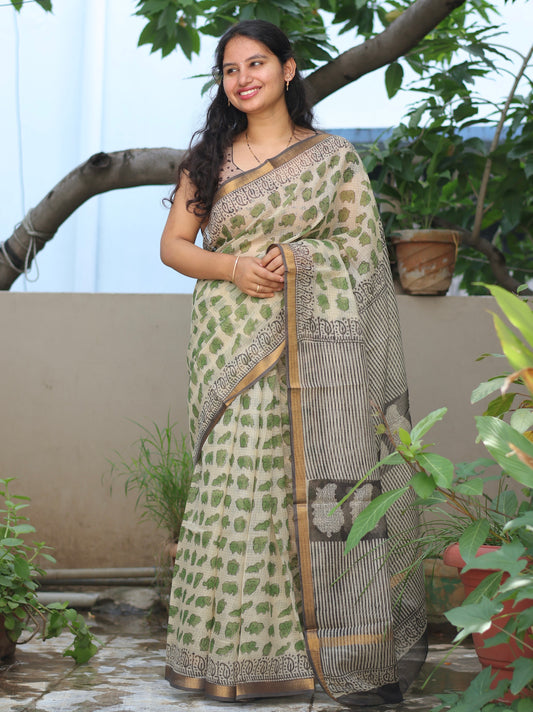 Bagru Hand block printed Kota Doriya Saree