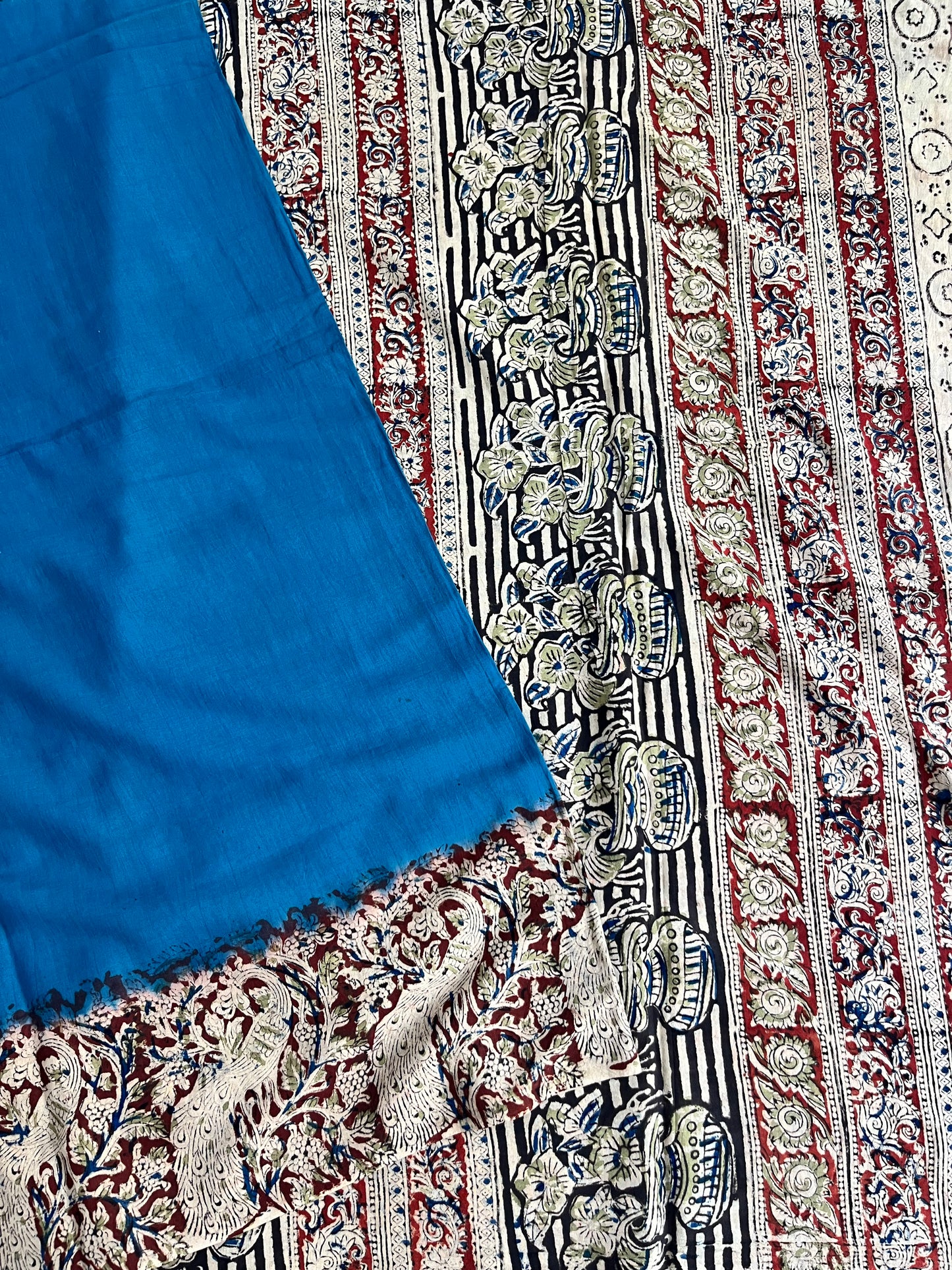 Rama blue Kalamkari dyeing pure cotton saree