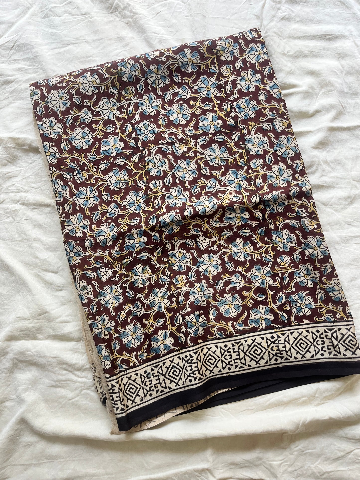 Hand block printed Kalamkari Silk Saree