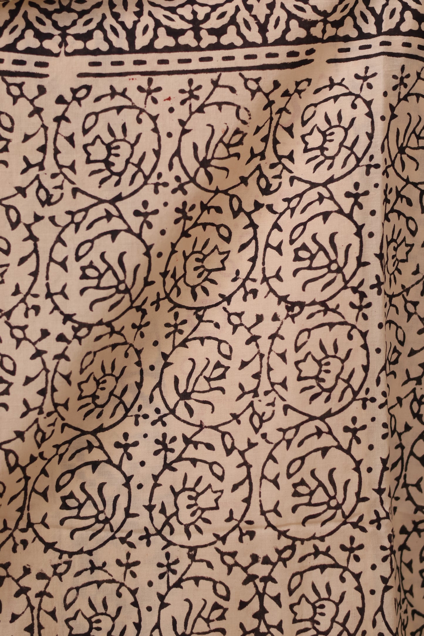 Cream Bagru Handblock printed MulMul cotton saree | Looms & Tassels