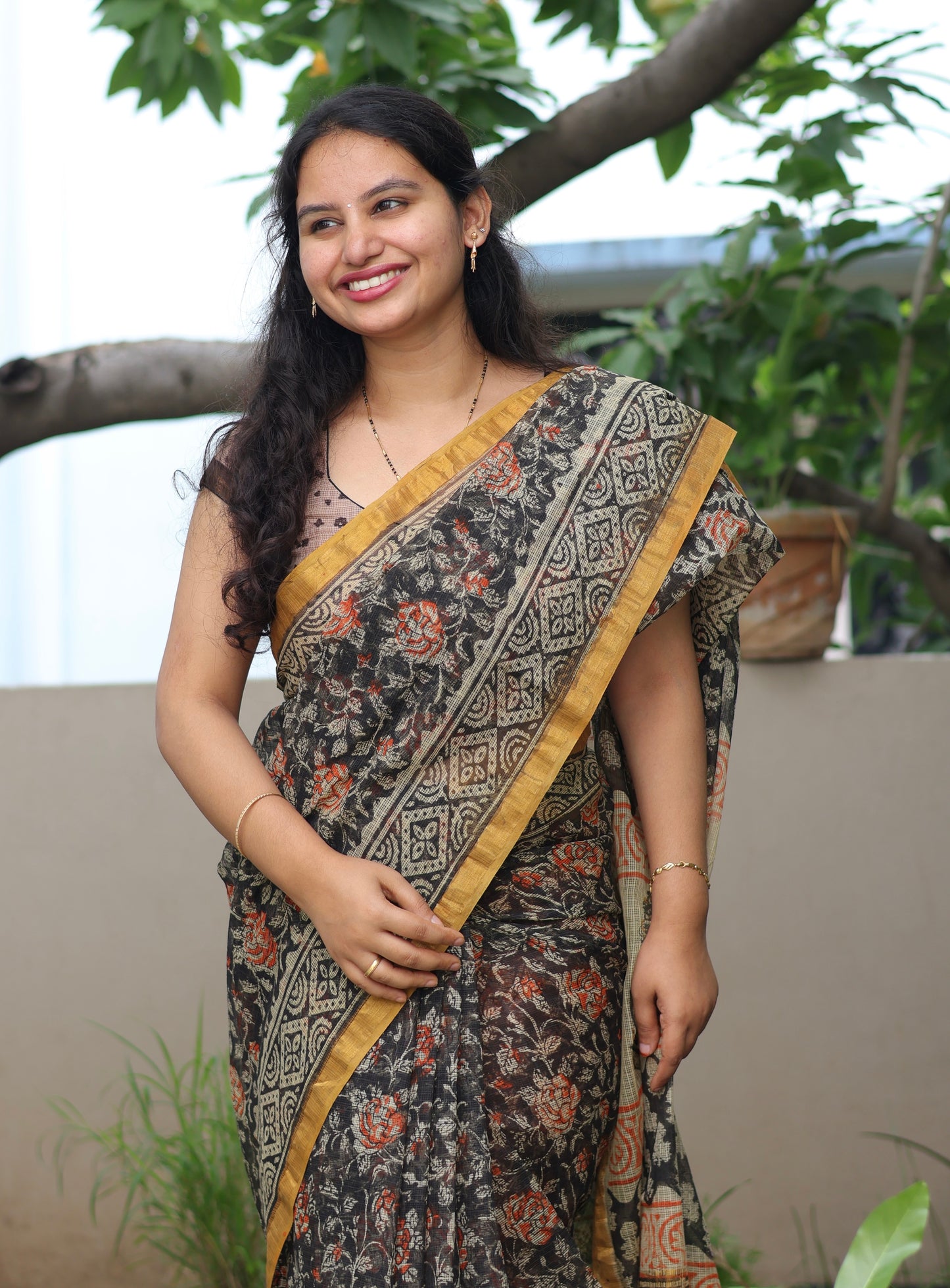 Bagru Hand block printed Kota Doriya Saree