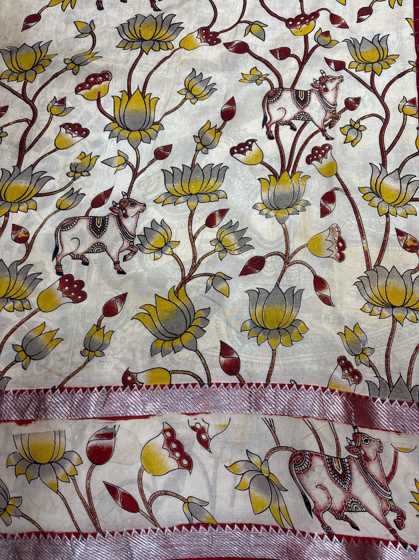 Maroon Checks Kalamkari dyeing premium chennur silk saree