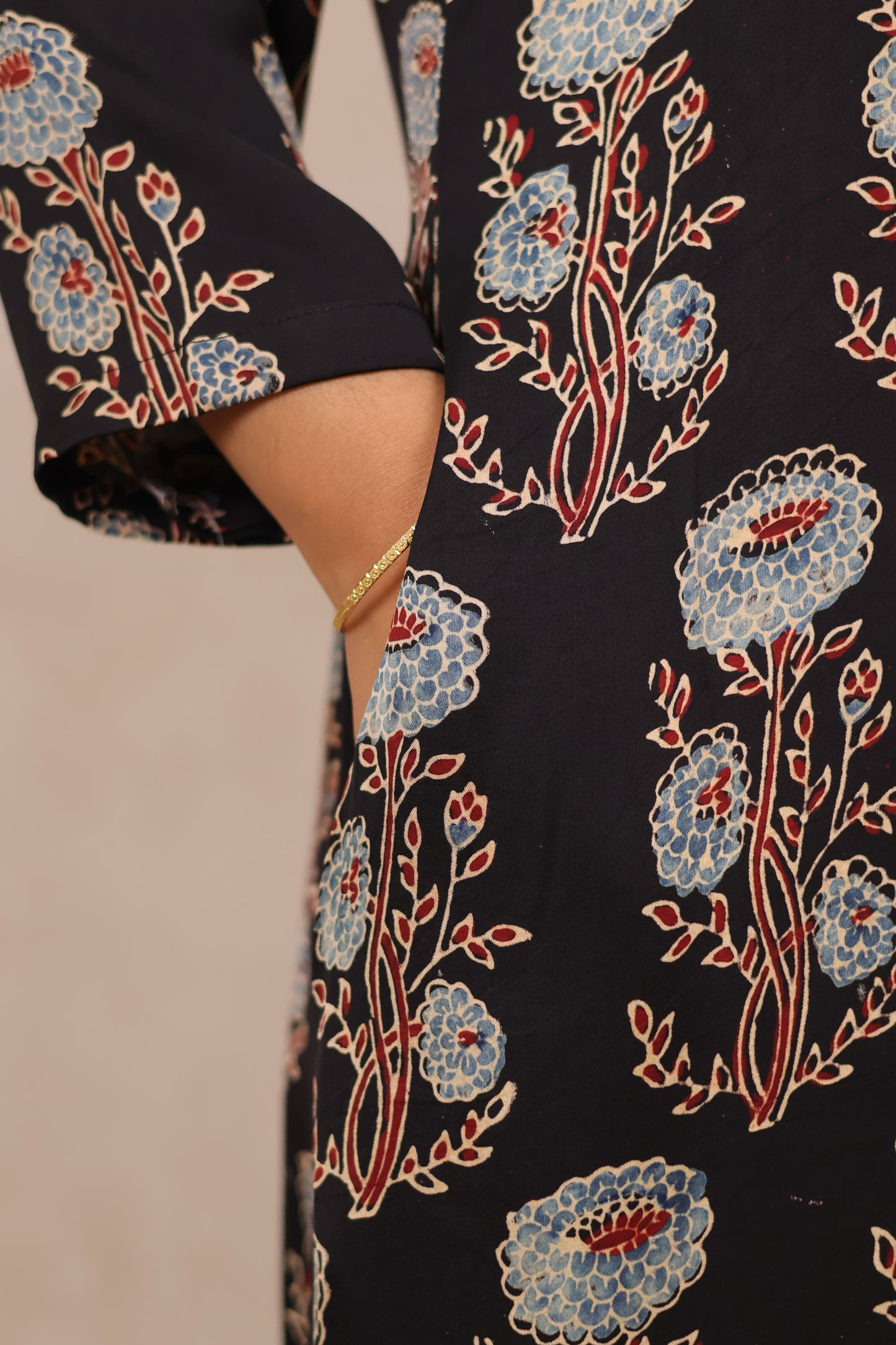Black Ajrakh Modal Silk Aline Dress | Looms & Tassels