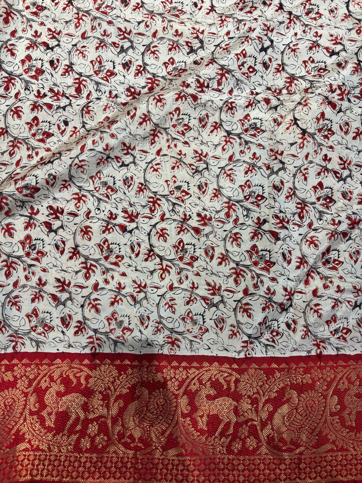 Black & Red Kuppadam Border Kalamkari Uppada Silk Saree