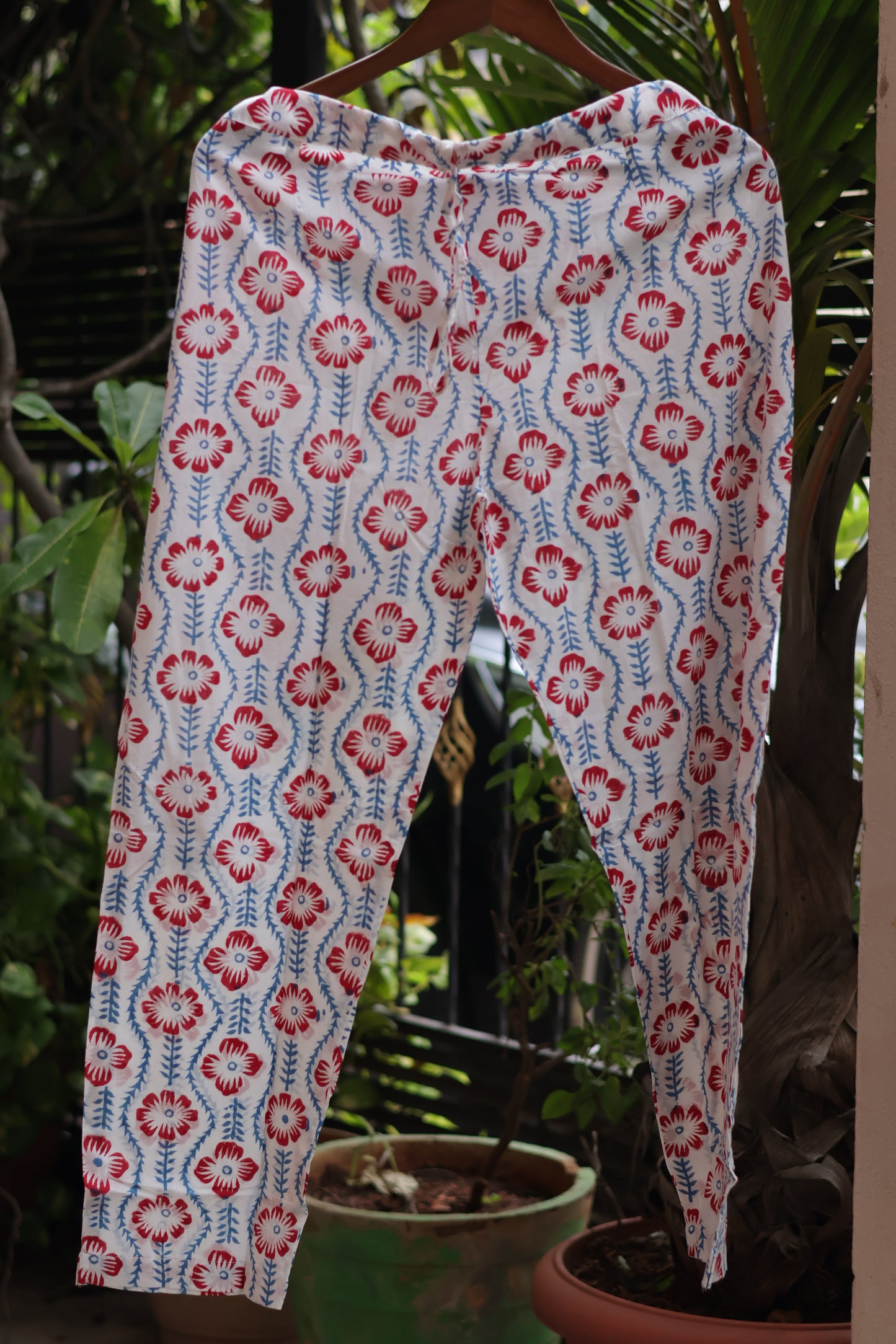 Blue Handblock printed Pure Mul Cotton with Kota Doria Duppata 3 piece suit (stitched)