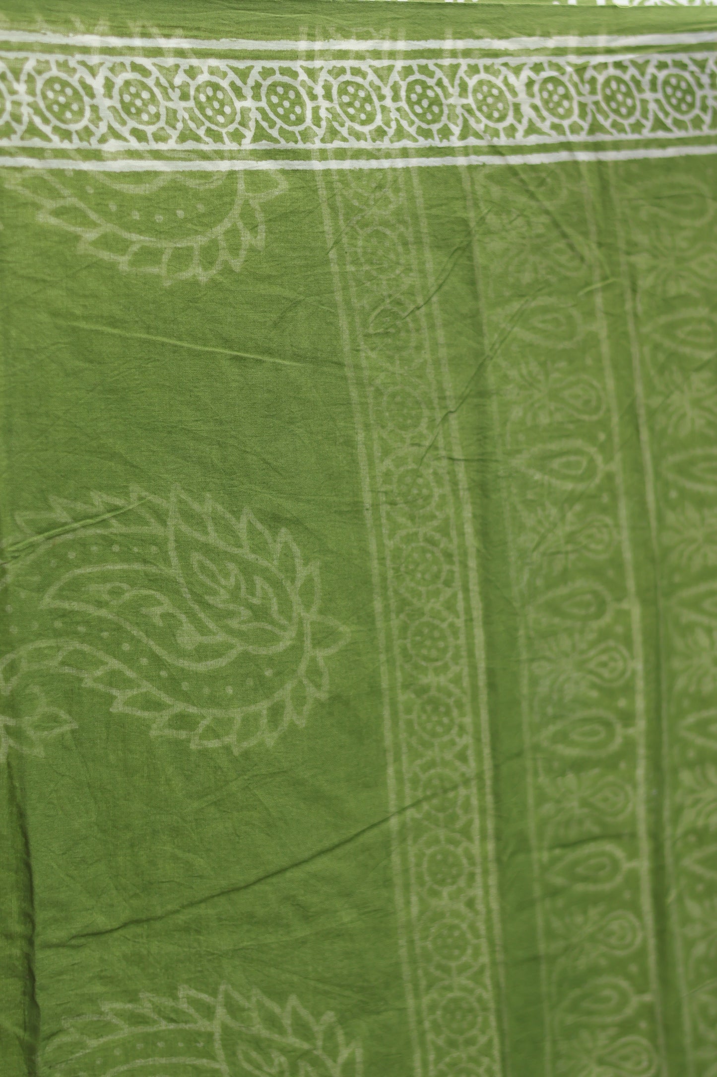 Parrot Green Bagru Handblock printed MulMul cotton saree