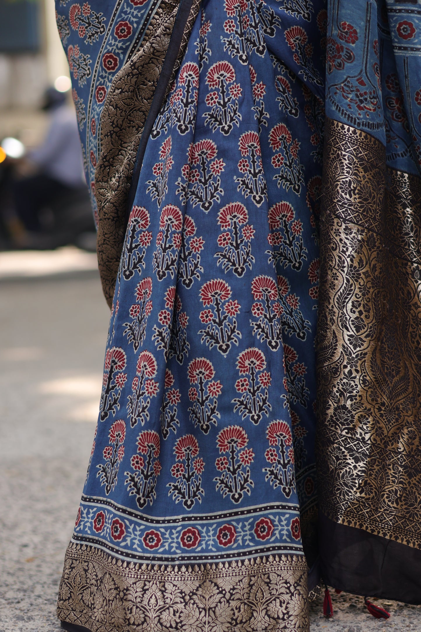 Ajrakh Dola Silk Saree