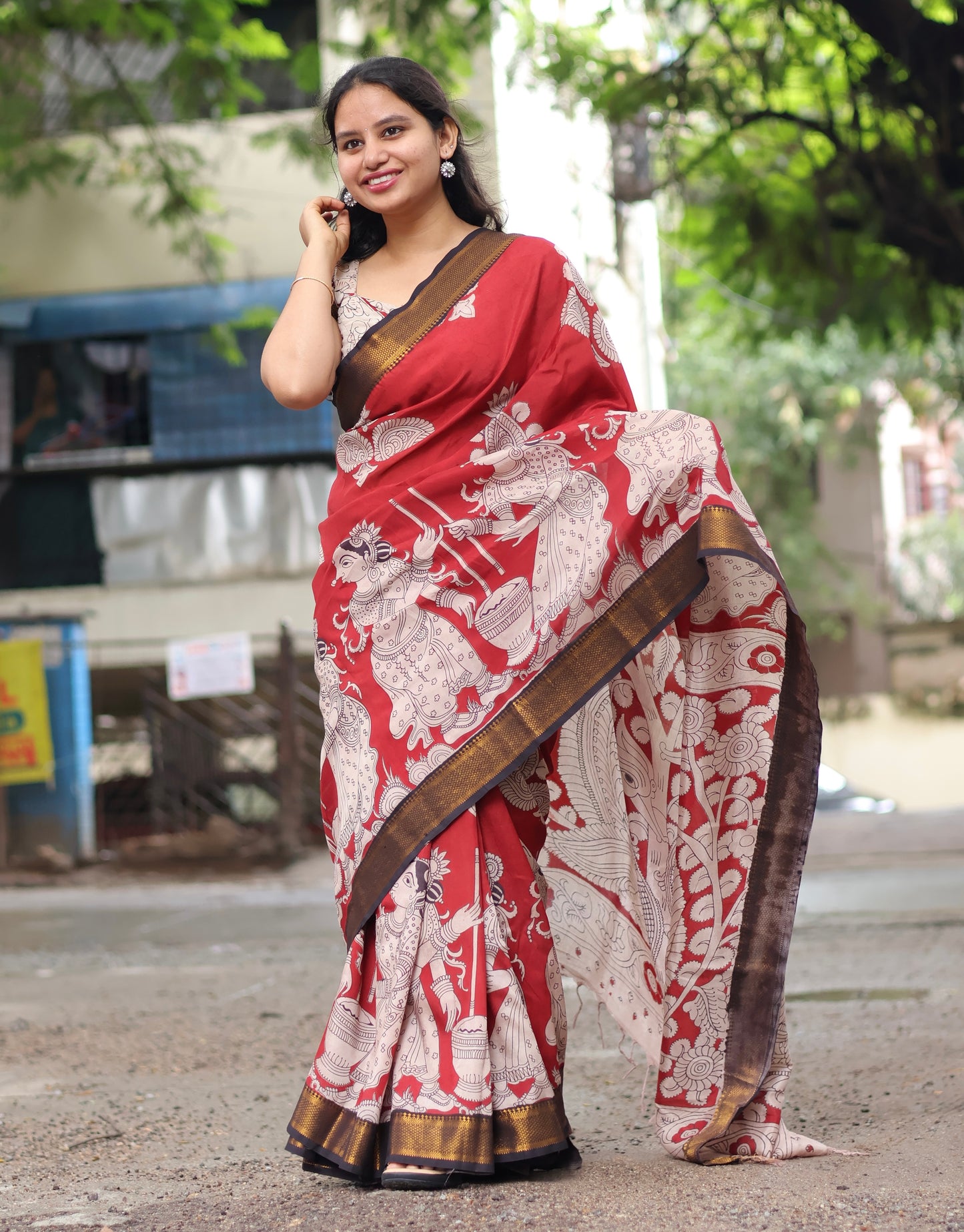 Nizam Border Kalamkari Silk Sare