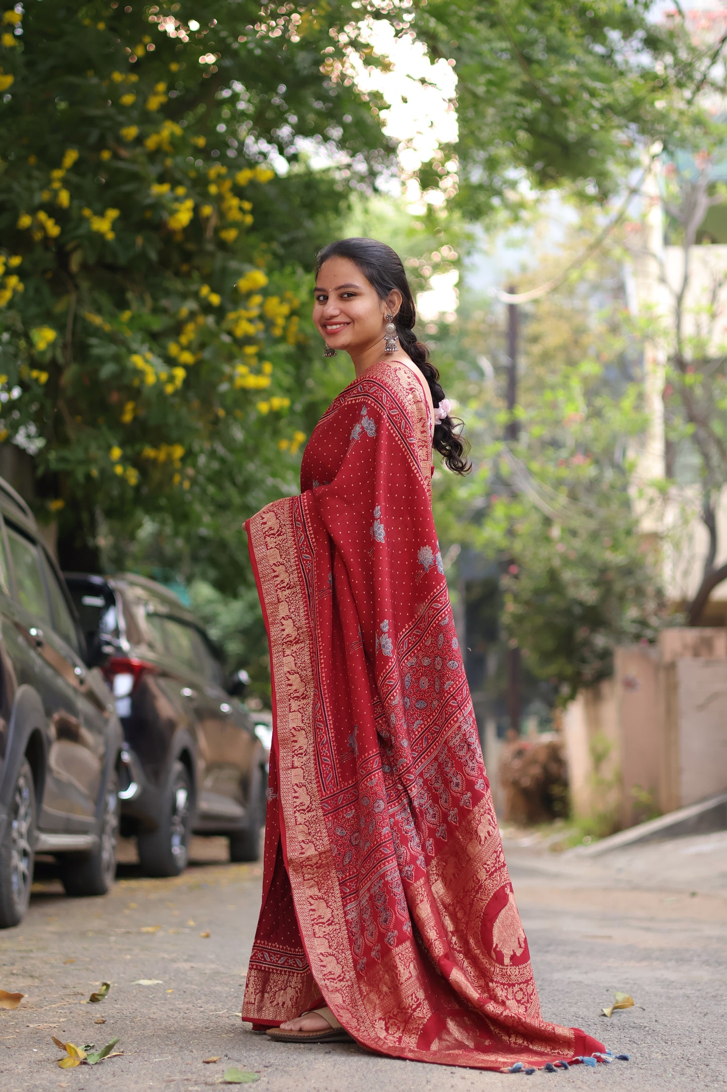 Ajrakh Dola Silk Saree