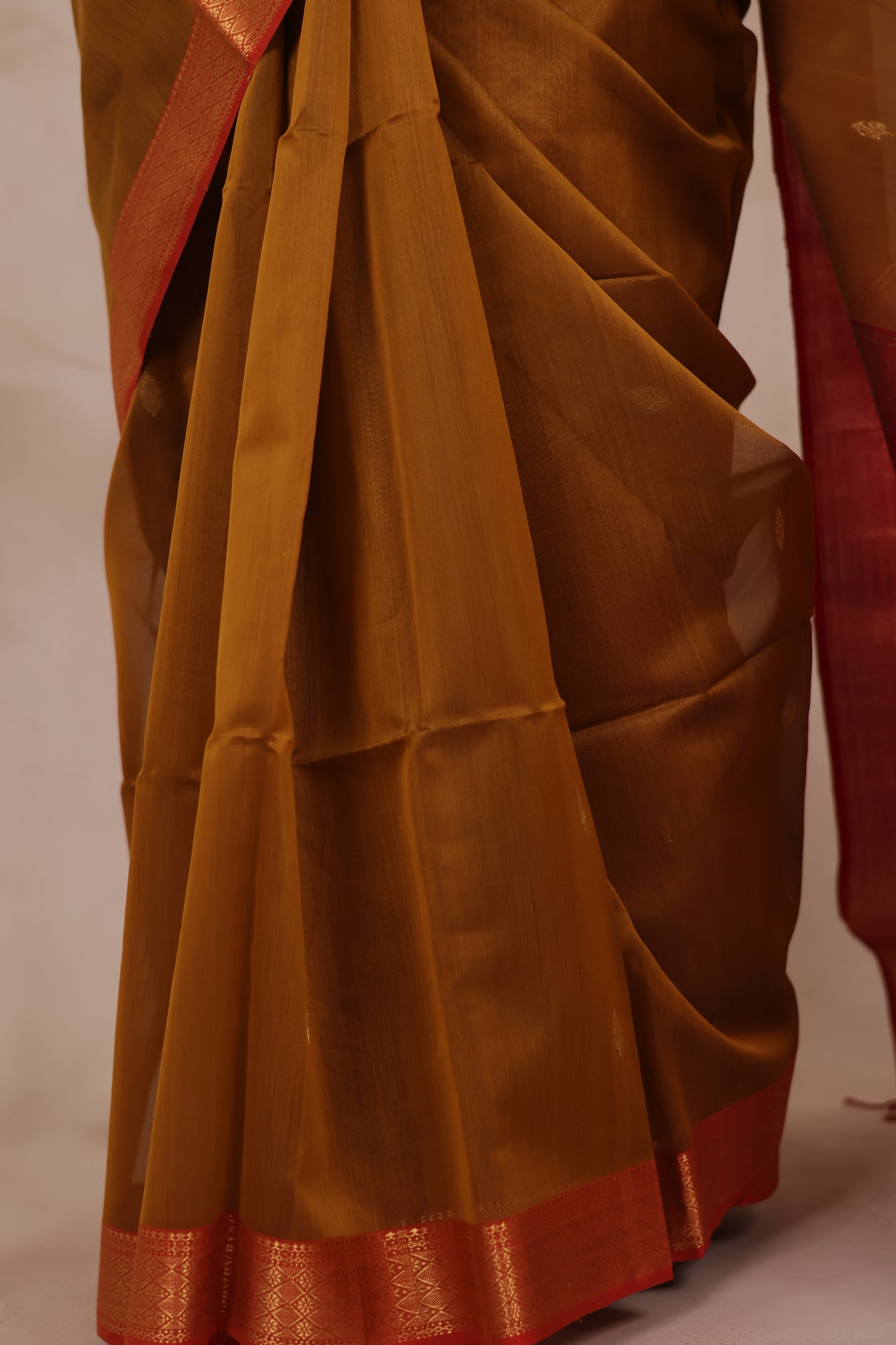 Mustard Handloom Maheswari Silk Cotton Sarees | Looms & Tassels