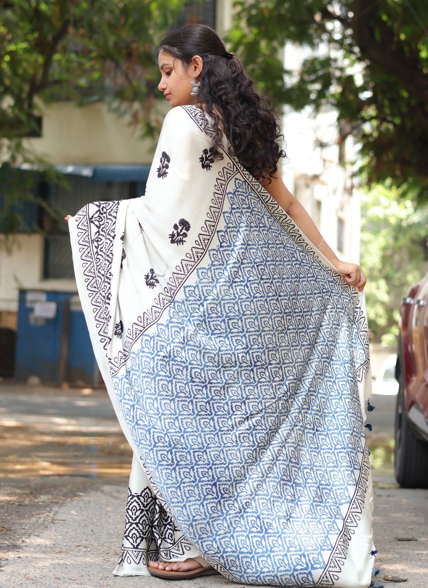 Ajrakh Modal Silk Saree