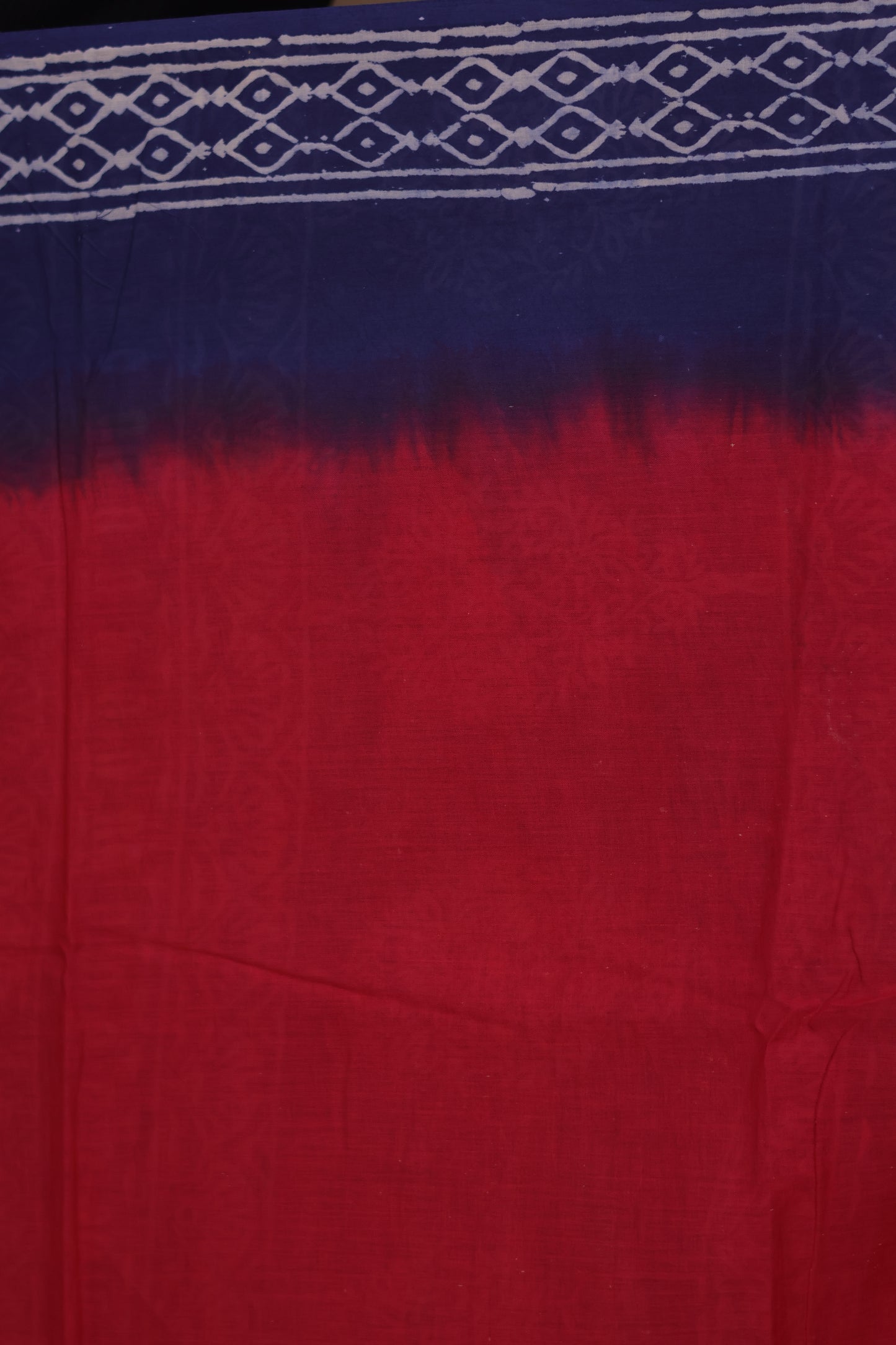 Red & Blue Bagru Handblock printed MulMul cotton saree | Looms & Tassels