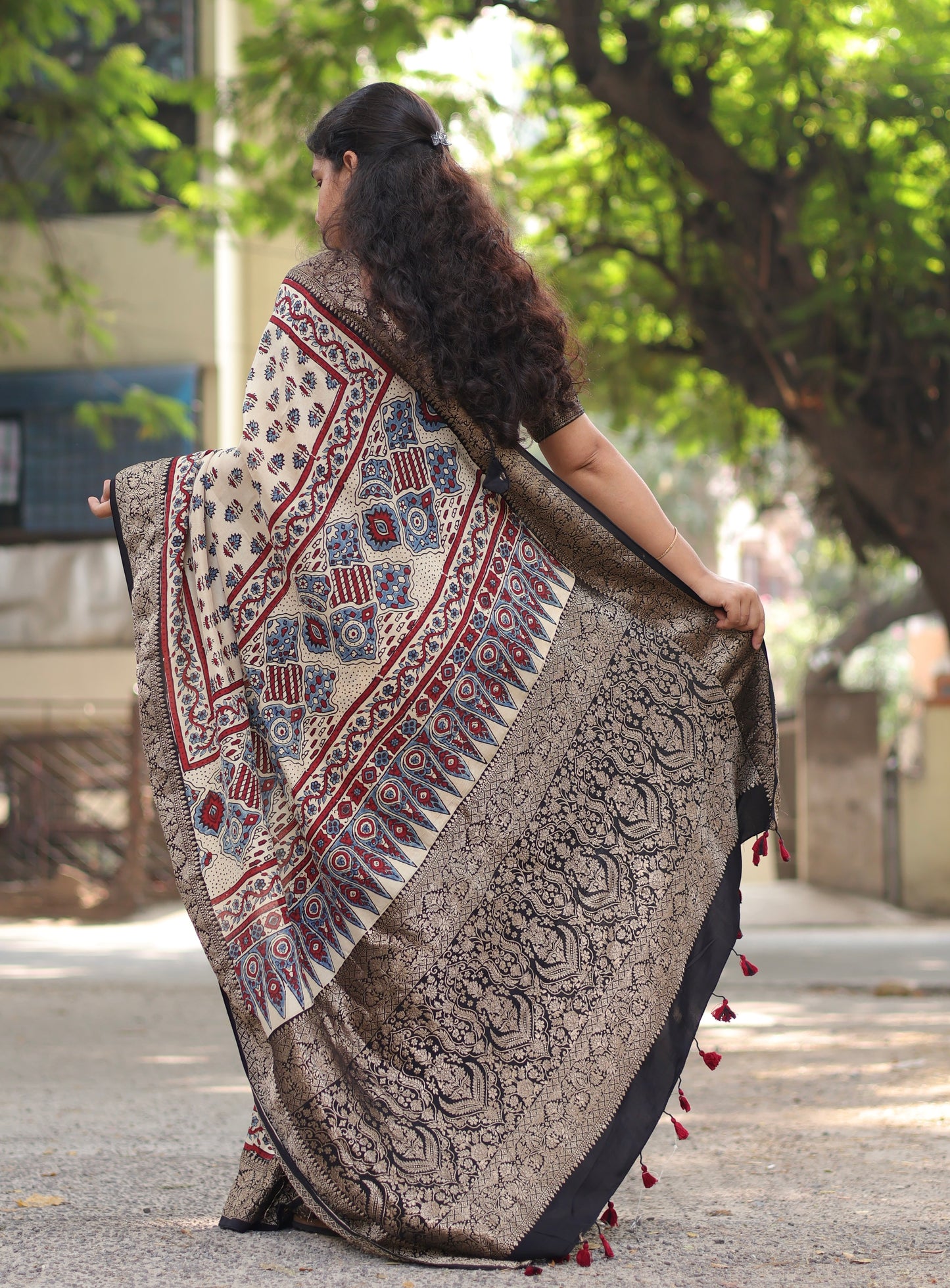 Ajrakh Dola Silk Saree
