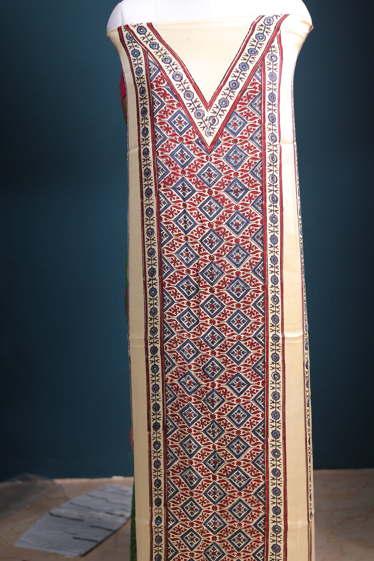 Handblock printed Ajrakh modal silk 2 piece suit set