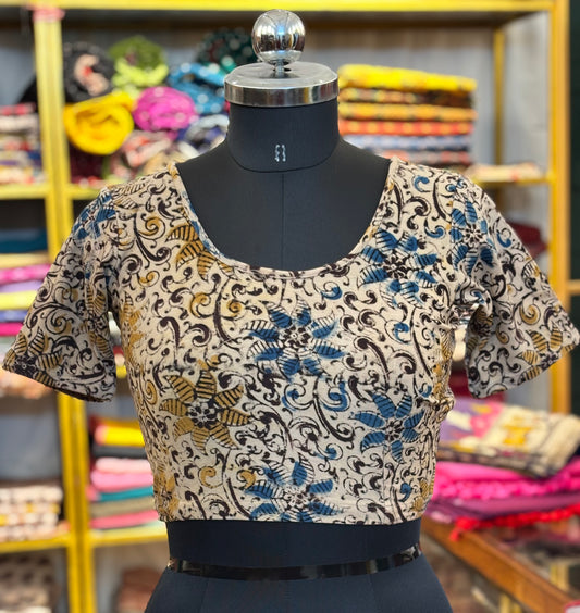 Stretchable Hand block printed kalamkari blouse