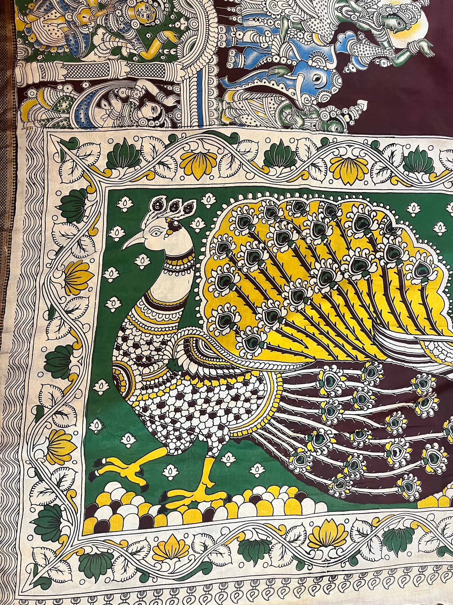 Brown Nizam Border Kalamkari Silk Saree