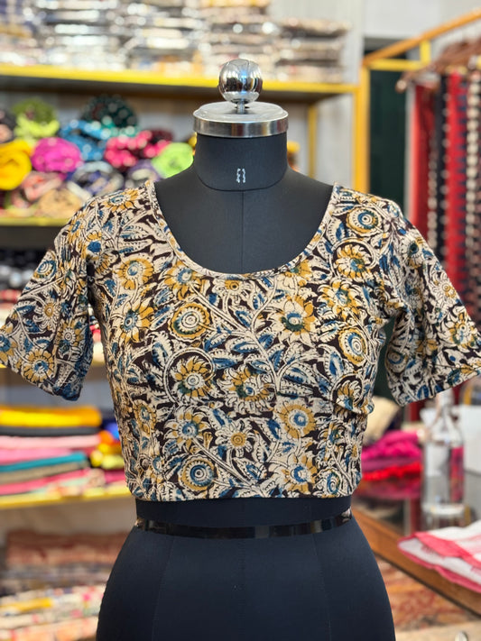 Stretchable Hand block printed kalamkari blouse