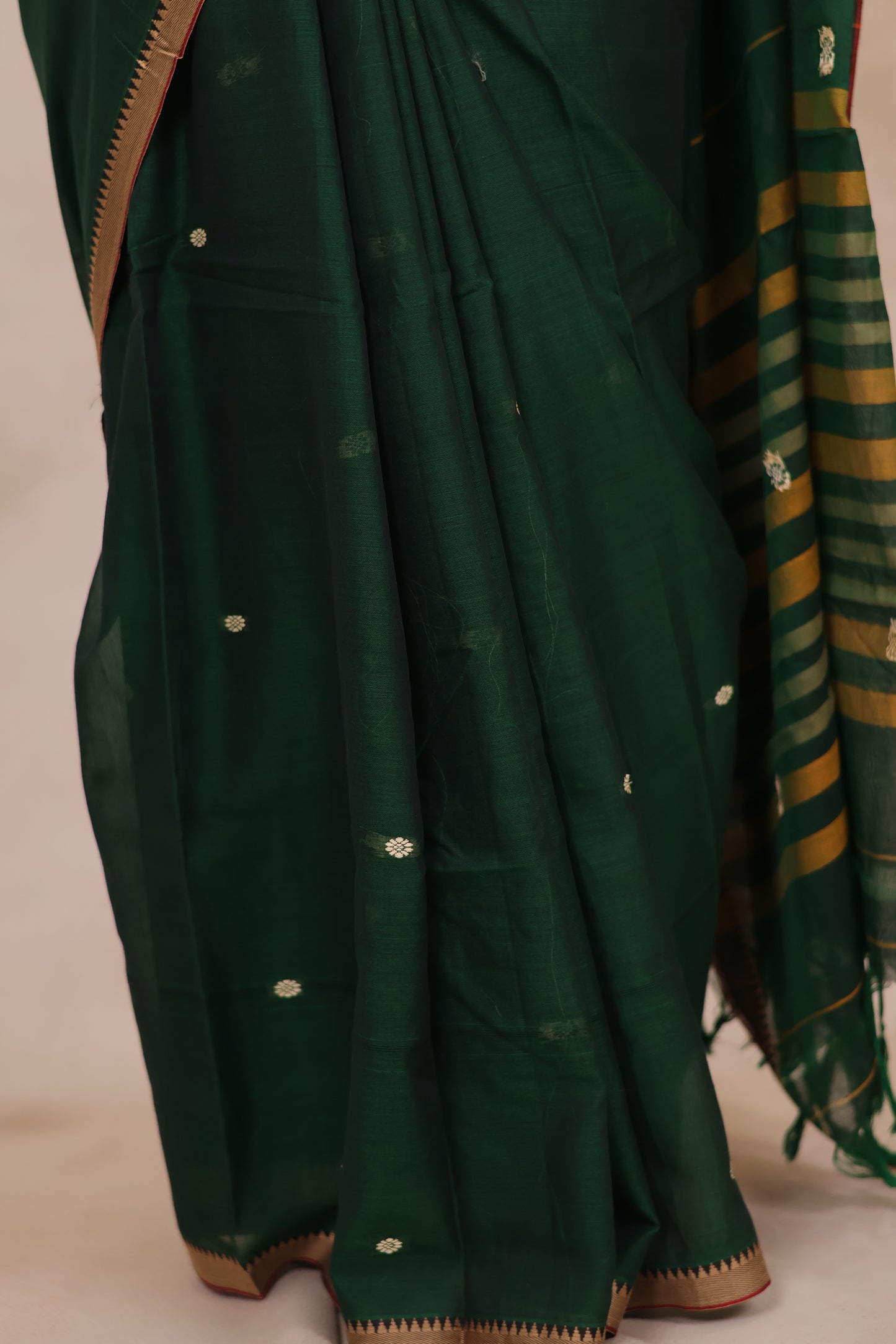 Green Narayanpet Cotton Saree With Butta Weaving | Looms & Tassels
