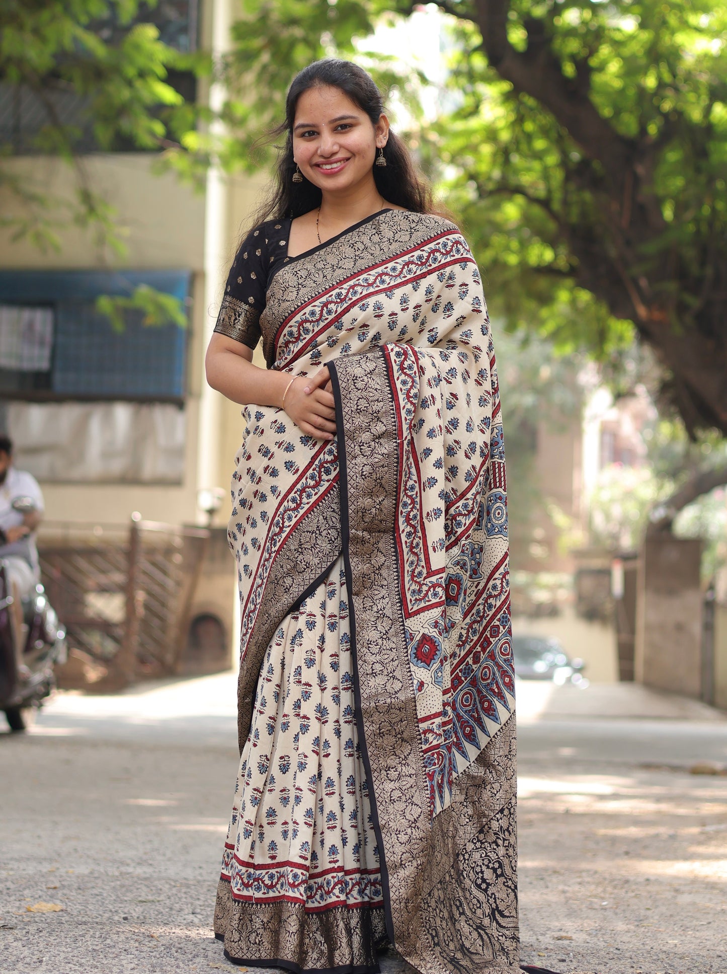 Ajrakh Dola Silk Saree
