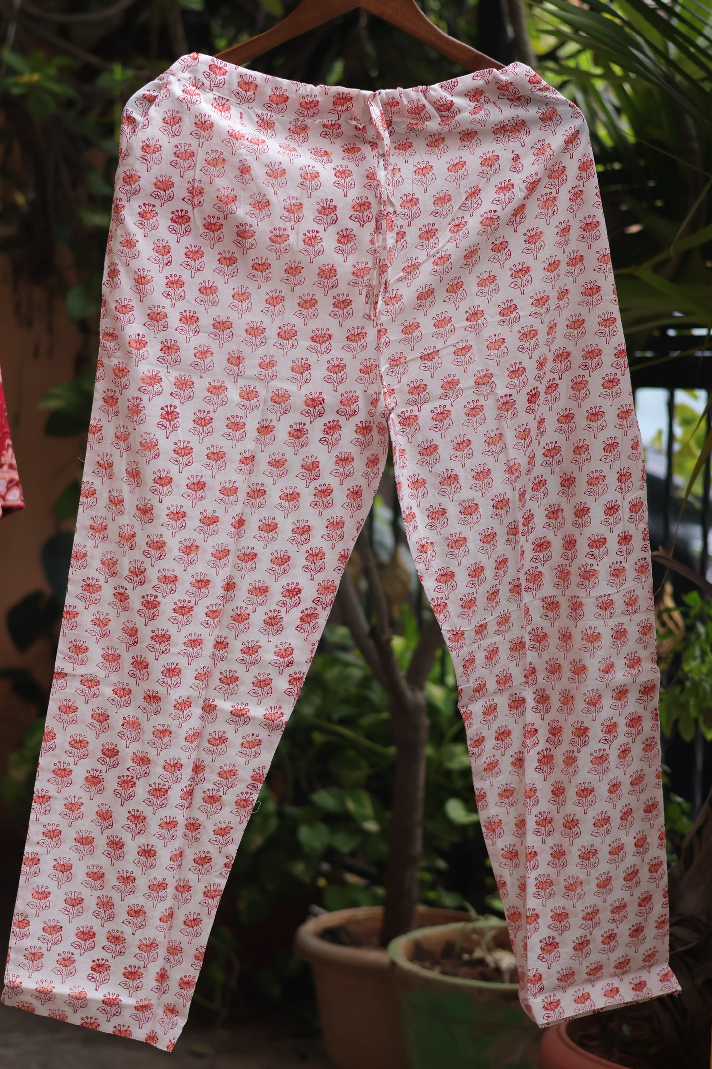 Red Handblock printed Pure Mul Cotton with Kota Doria Duppata 3 piece suit (stitched)