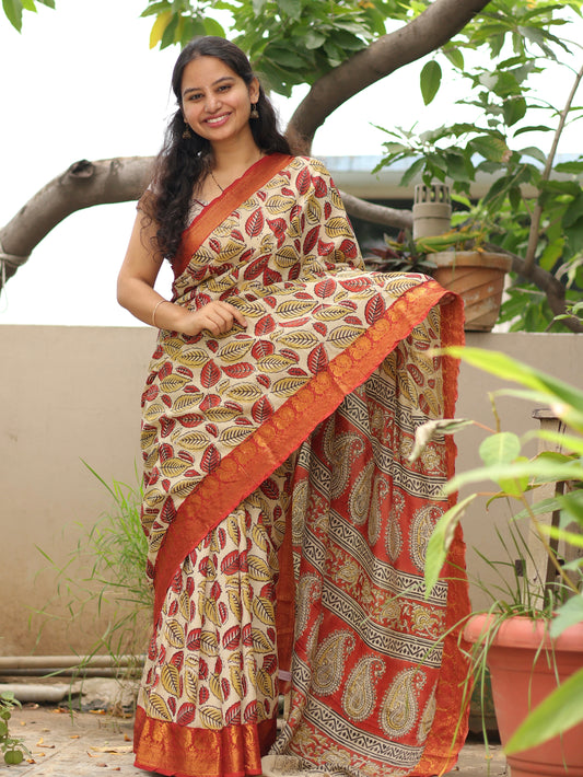 Kanchi border Kalamkari chennur silk saree