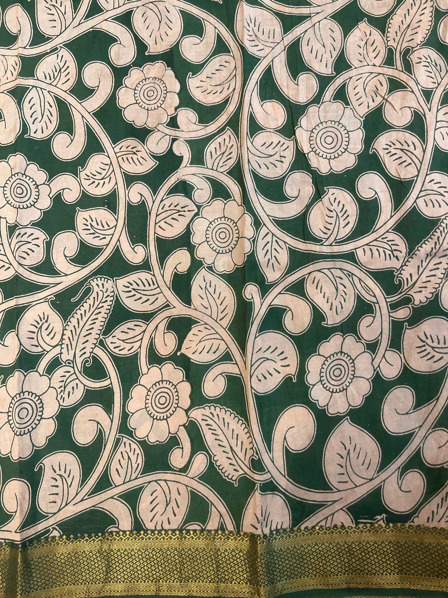 Green Lotus Nizam Border Kalamkari Silk Saree