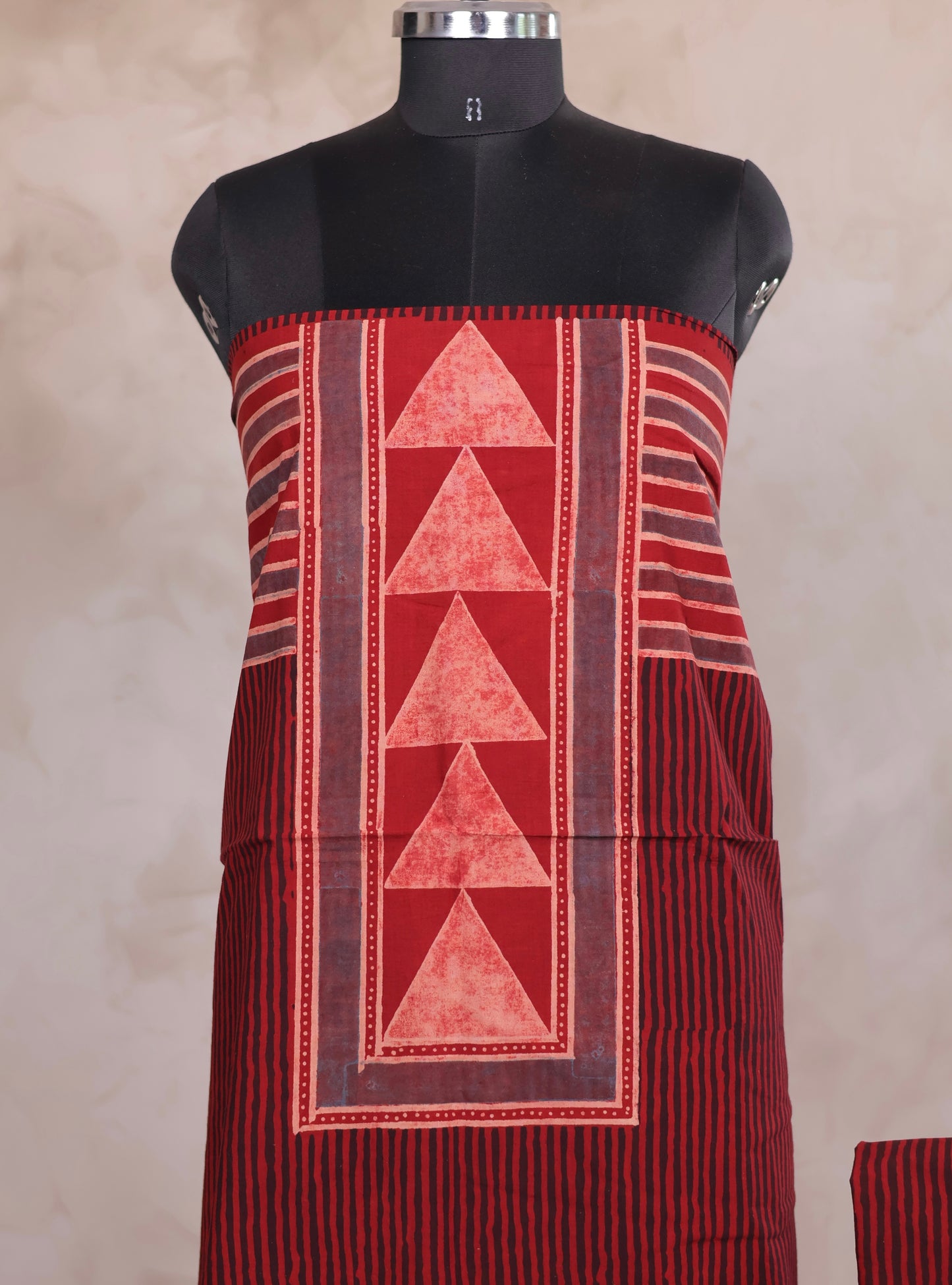 Maroon Stripes Ajrakh Handblock Printed Pure Cotton 2 Piece Suit Set | Looms & Tassels