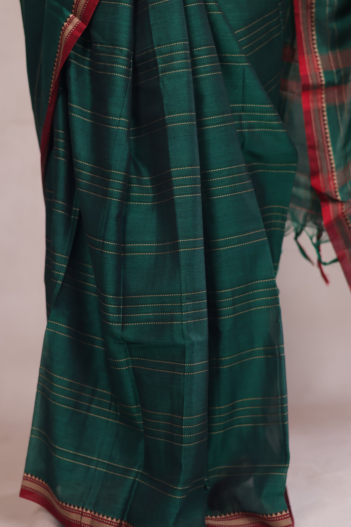 Green Narayanpet Cotton Saree lines weaving | Looms & Tassels