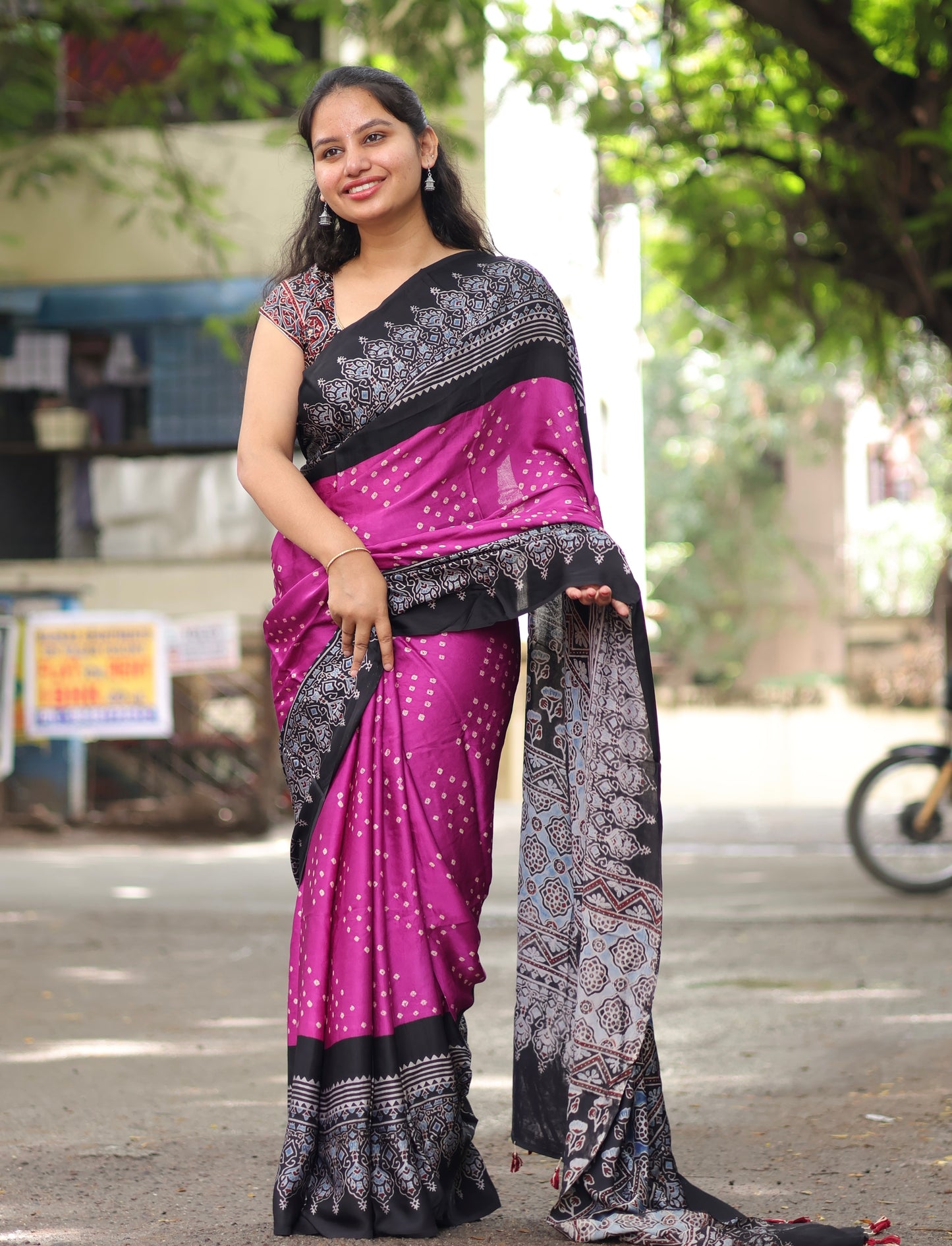 Ajrakh Bandhej Modal Silk Saree