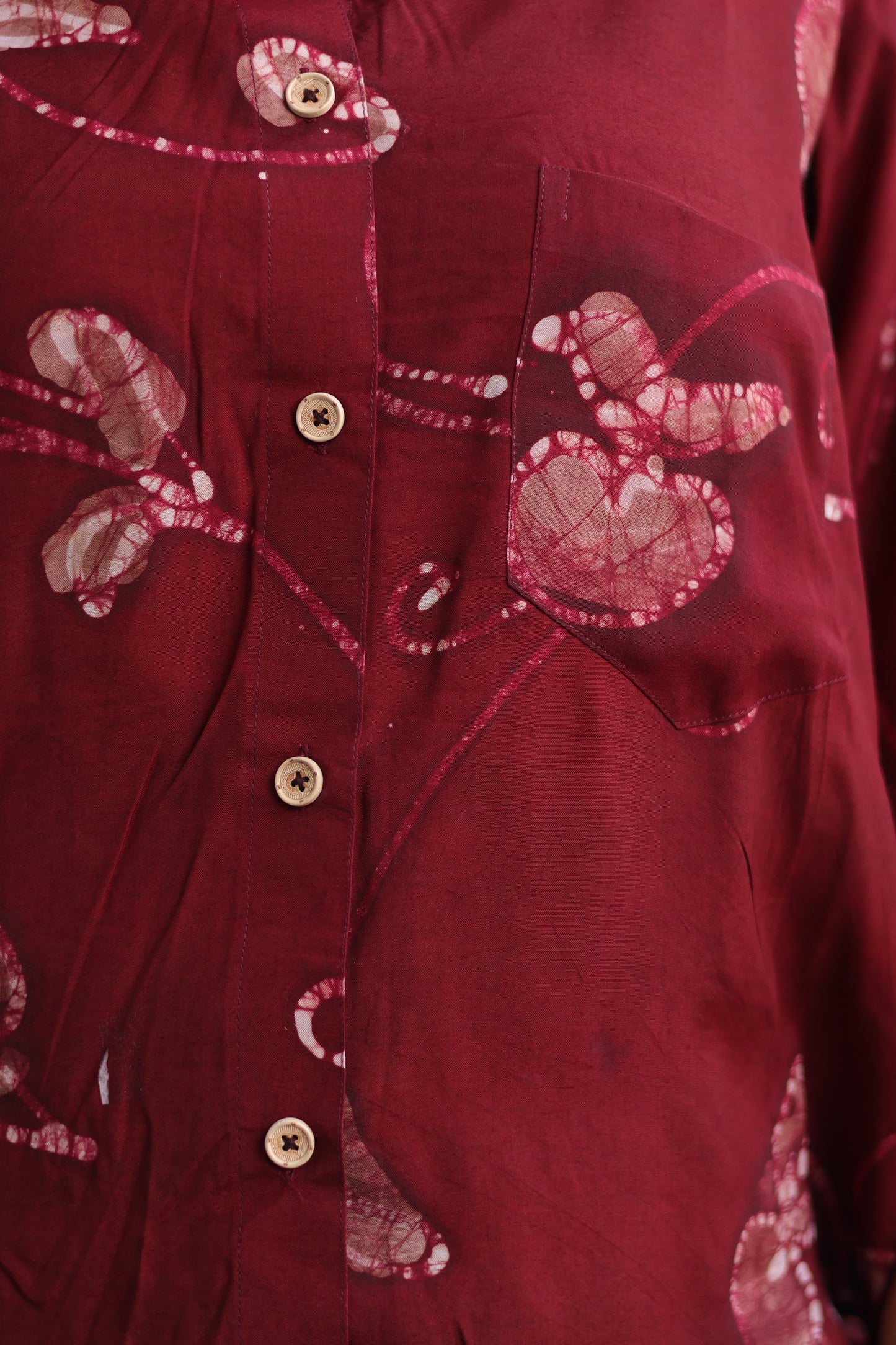 Maroon Hand drawn pen batik shirt