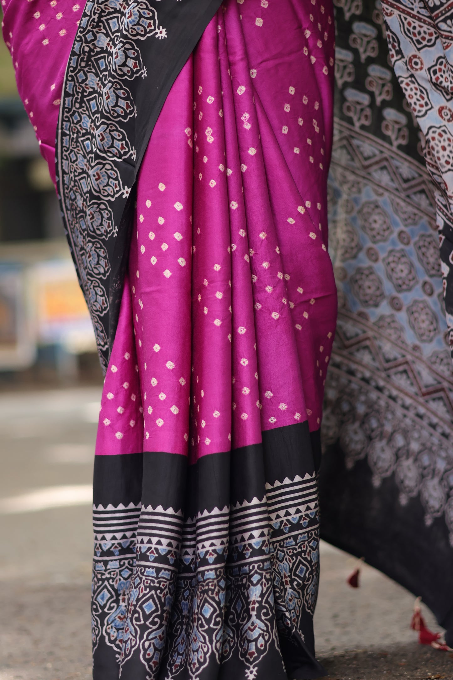 Ajrakh Bandhej Modal Silk Saree